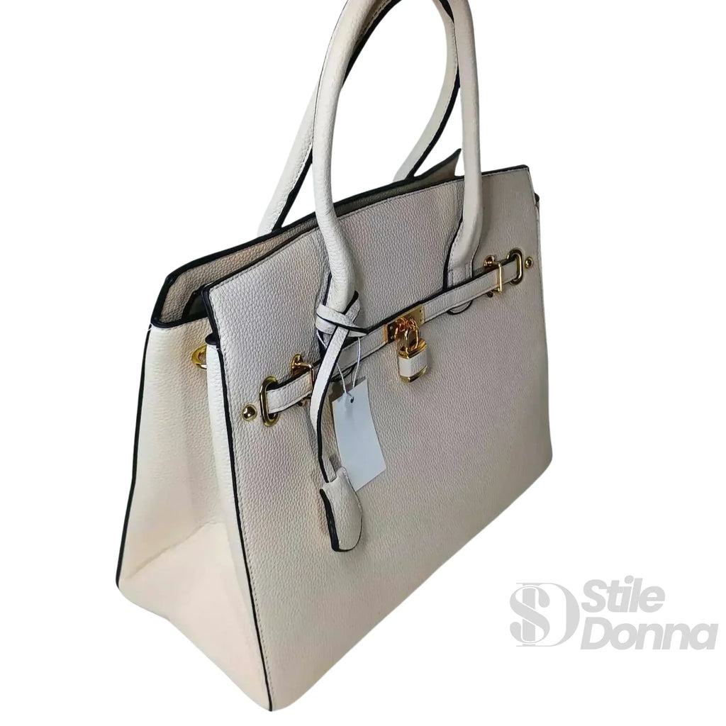 MS-3053 Borsa Tote Donna Elegante In Ecopelle Con Chiusura A Cerniera E Dettagli Oro