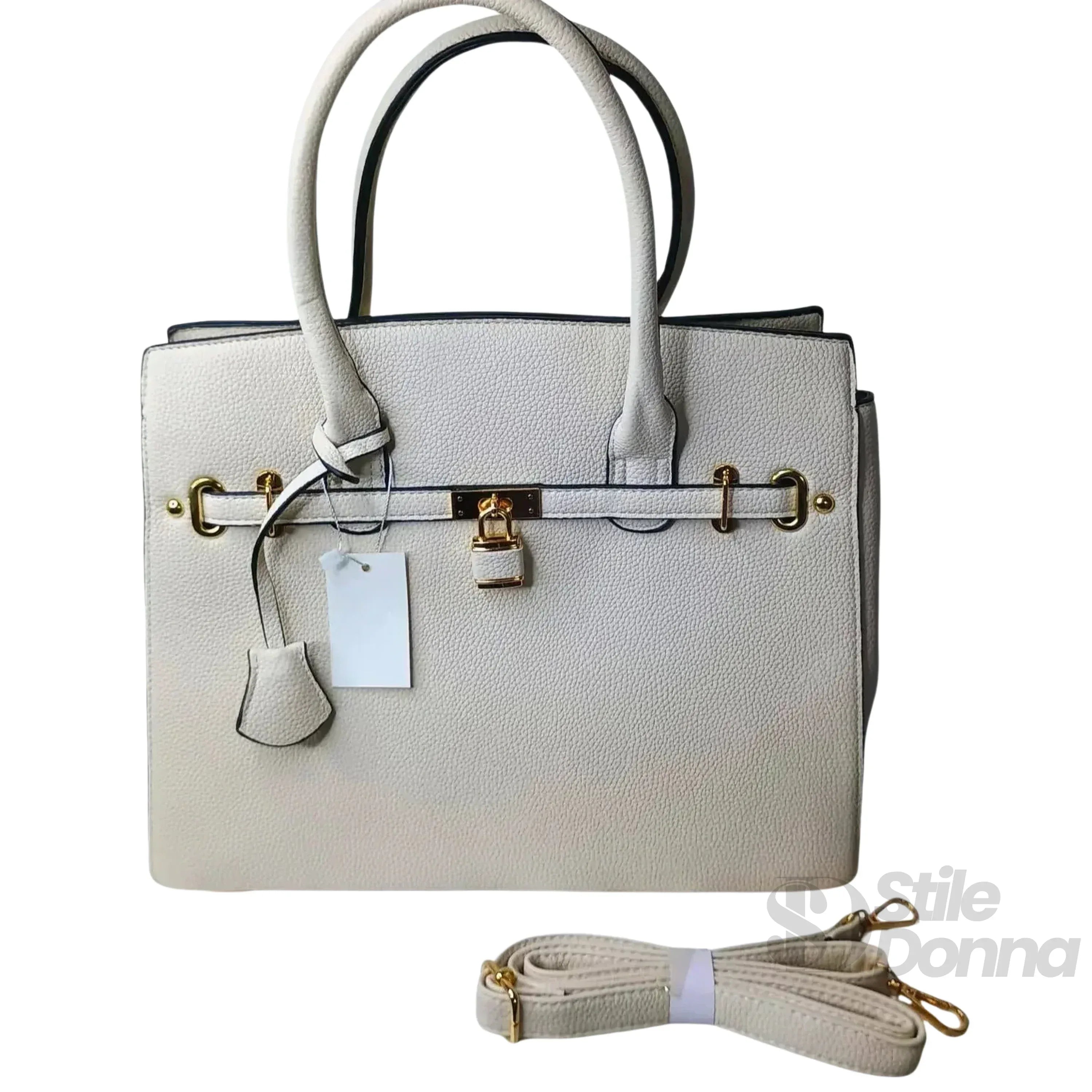 MS-3053 Borsa Tote Donna Elegante In Ecopelle Con Chiusura A Cerniera E Dettagli Oro