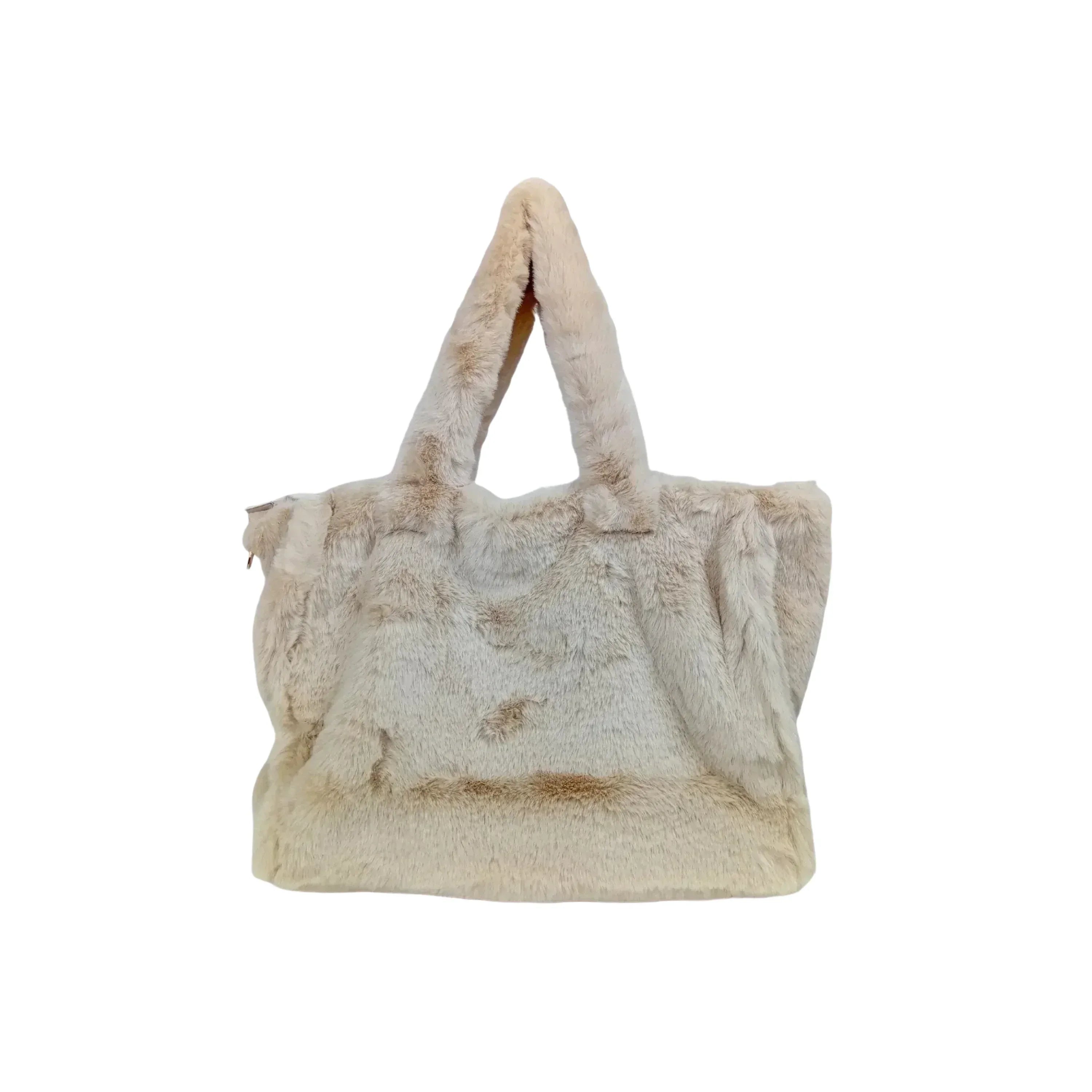 Borsa Tote In Pelliccia Sintetica Colore Crema Capiente E Morbida Per Outfit Casual E Formali