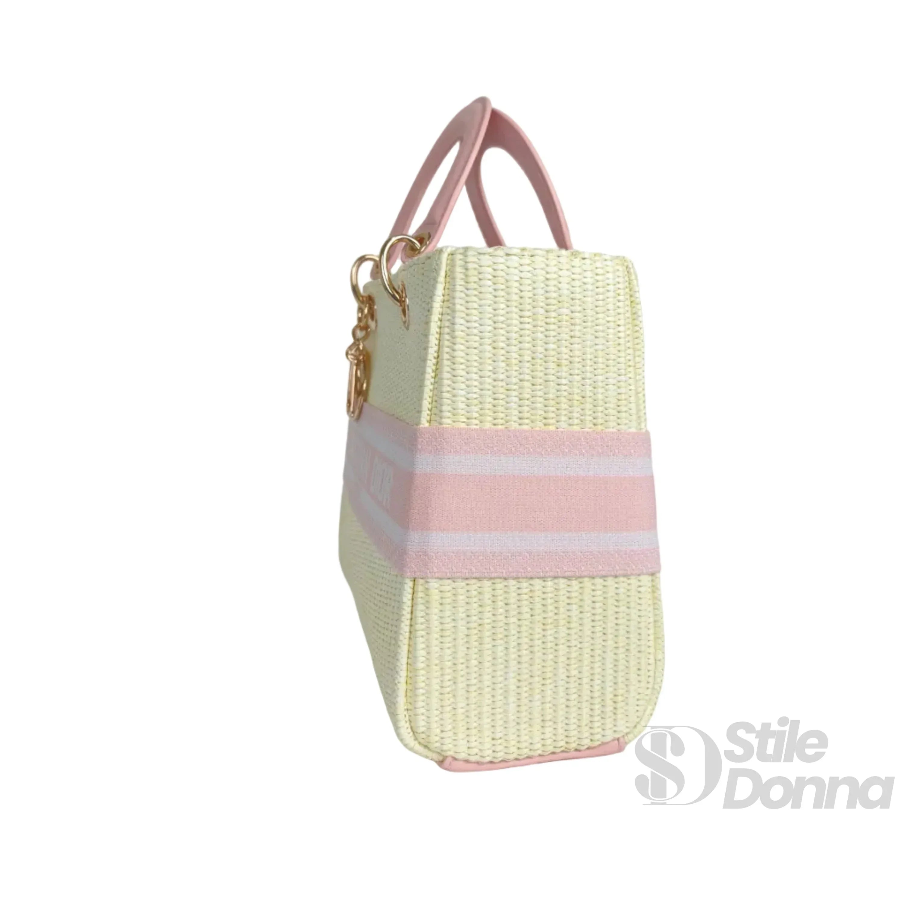 Dior Borsa Tote Intrecciata Rosa Crema In Ecopelle Con Dettagli Dorati Manico Ergonomico