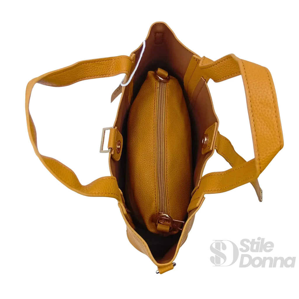 Valentini SIBI Borsa Tote In Pelle PU Giallo Senape Finiture Dorate Chiusura Magnetica Interno PU