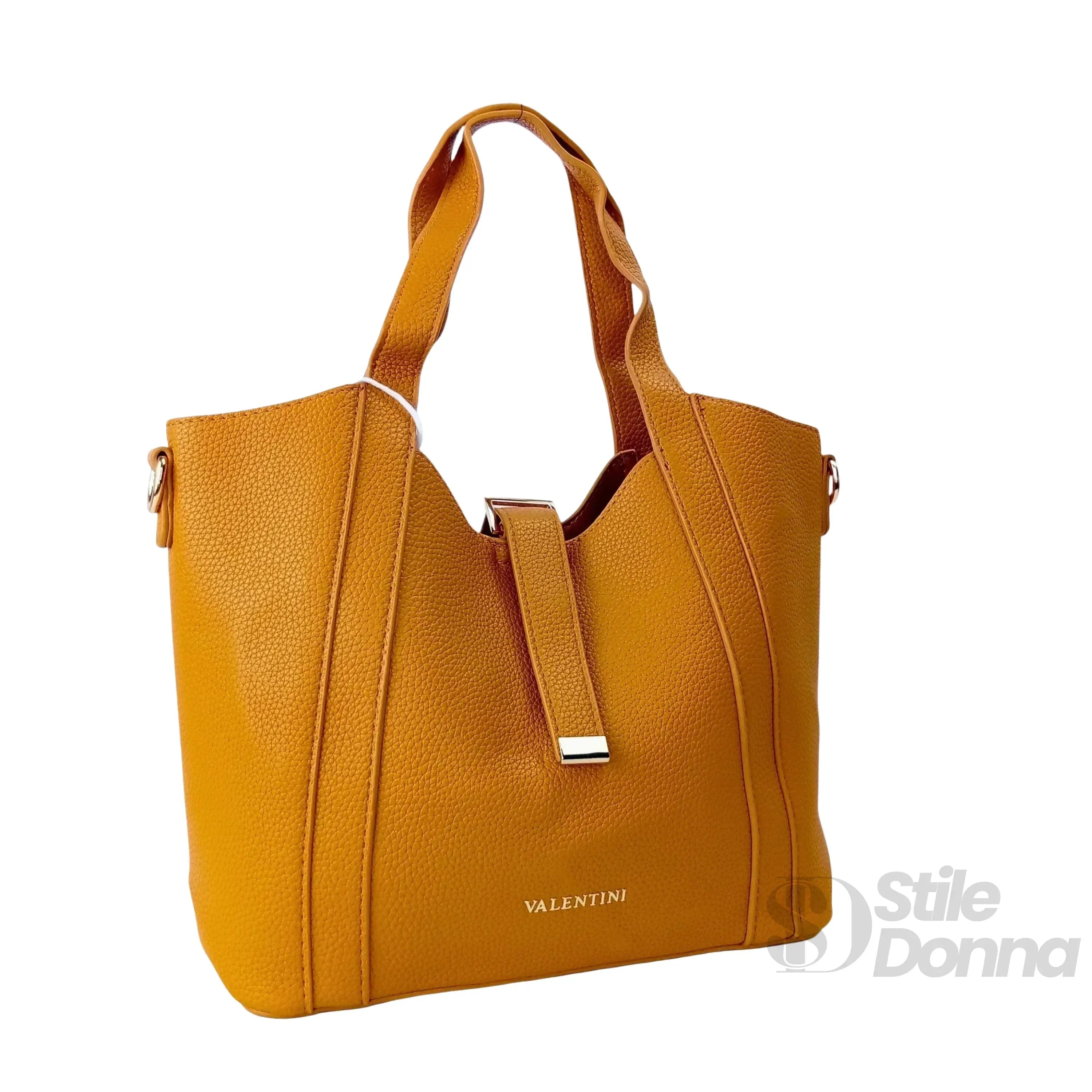 Valentini SIBI Borsa Tote In Pelle PU Giallo Senape Finiture Dorate Chiusura Magnetica Interno PU