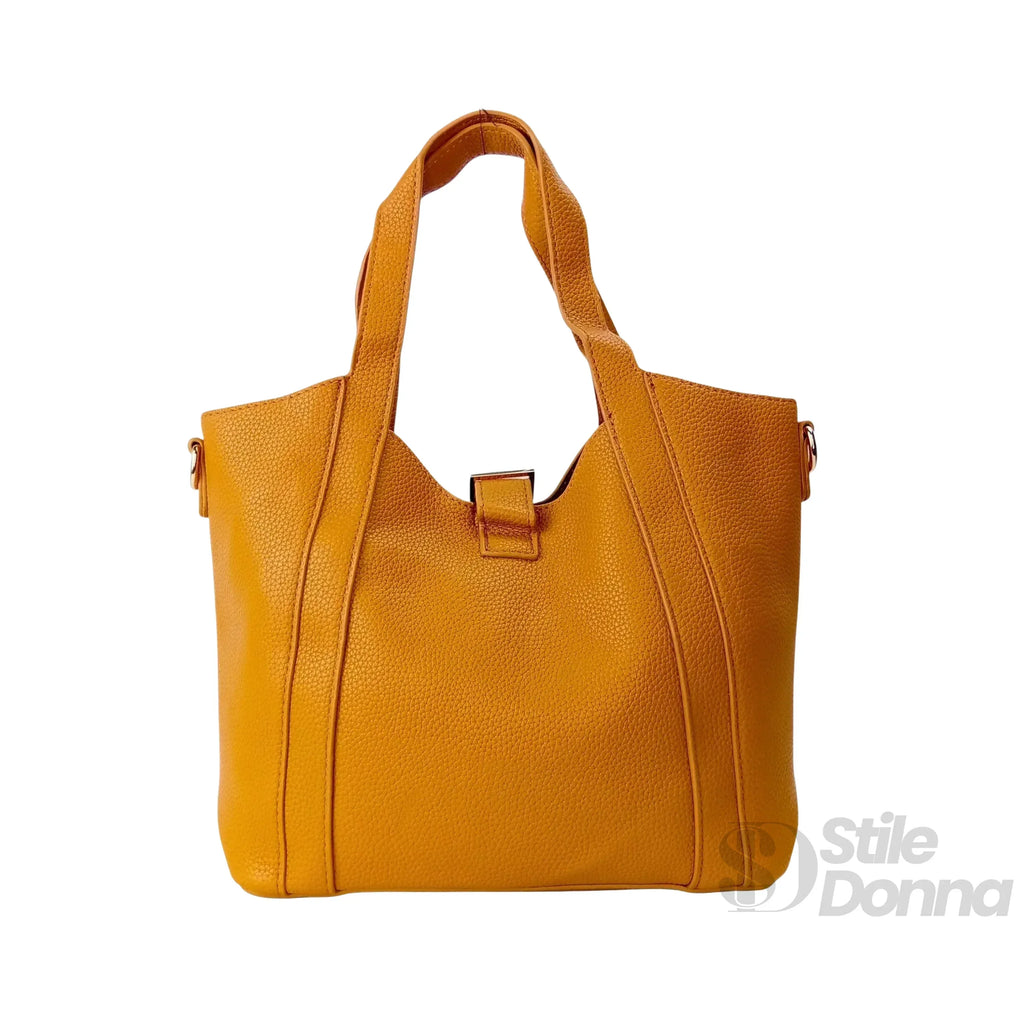 Valentini SIBI Borsa Tote In Pelle PU Giallo Senape Finiture Dorate Chiusura Magnetica Interno PU