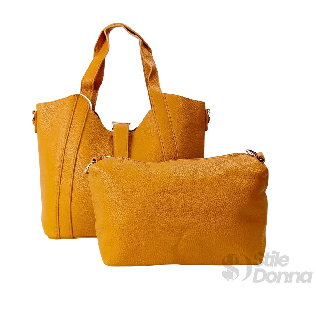 Valentini SIBI Borsa Tote In Pelle PU Giallo Senape Finiture Dorate Chiusura Magnetica Interno PU