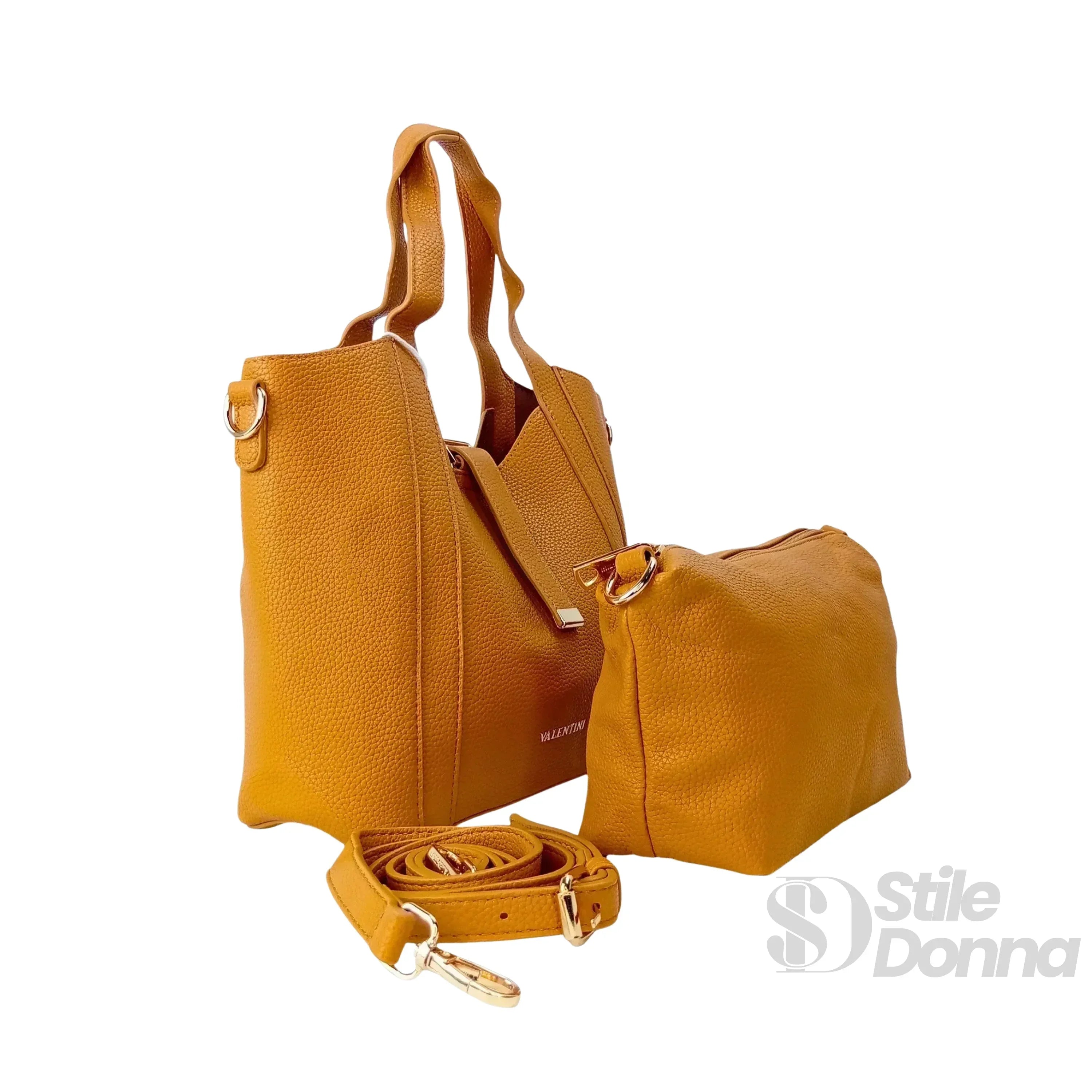 Valentini SIBI Borsa Tote In Pelle PU Giallo Senape Finiture Dorate Chiusura Magnetica Interno PU