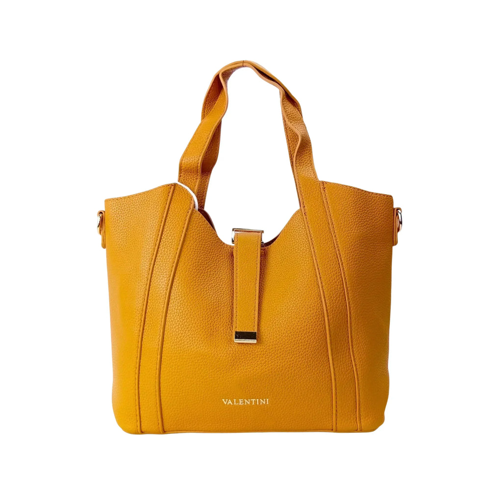 Valentini SIBI Borsa Tote In Pelle PU Giallo Senape Finiture Dorate Chiusura Magnetica Interno PU