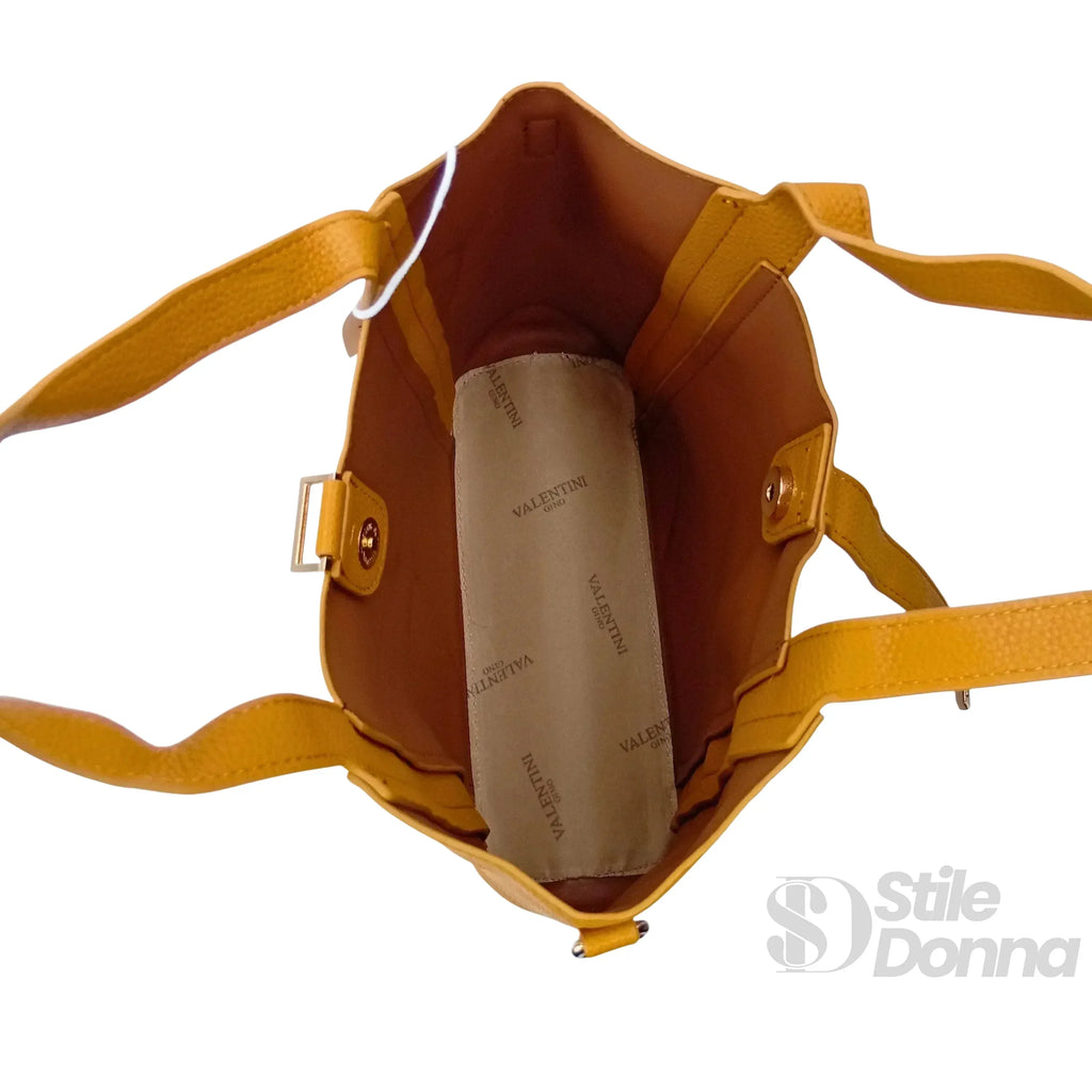 Valentini SIBI Borsa Tote In Pelle PU Giallo Senape Finiture Dorate Chiusura Magnetica Interno PU