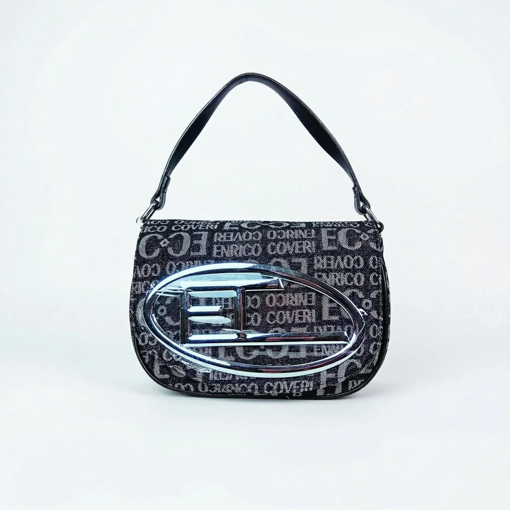 Enrico Coveri Borsa A Spalla In Jacquard Con Logo E Tracolla Regolabile 24x16x8 Cm