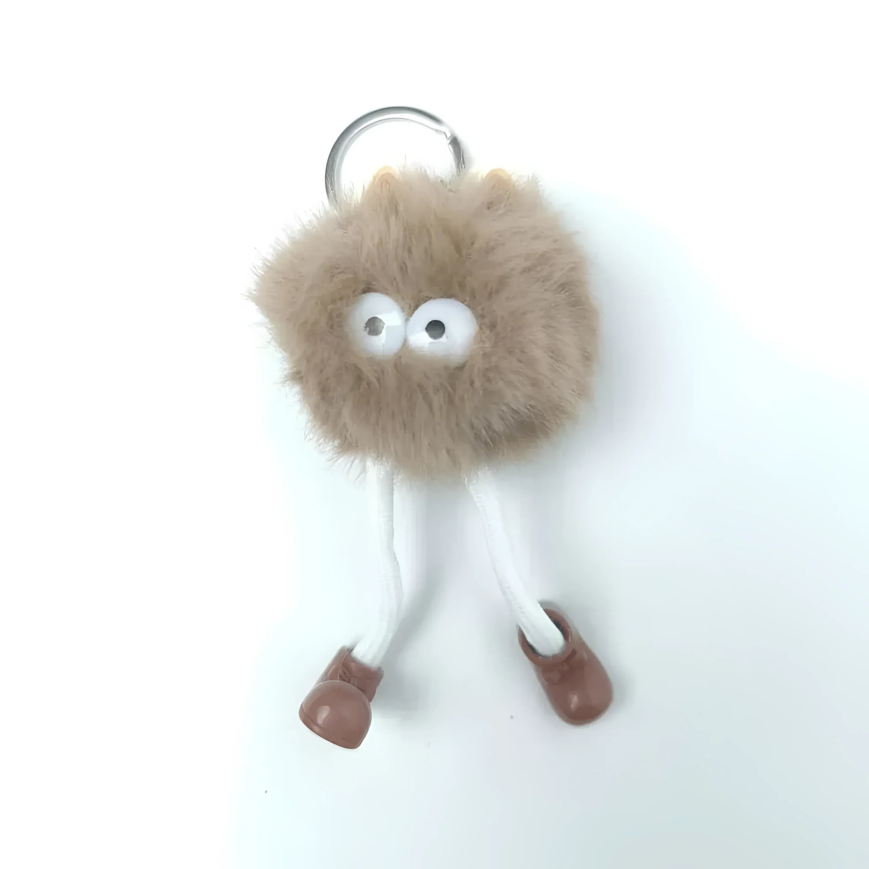 Charm Per Borsa Pom Pom Personaggio In Pelliccia Sintetica E Plastica Con Viso E Gambe Pendenti