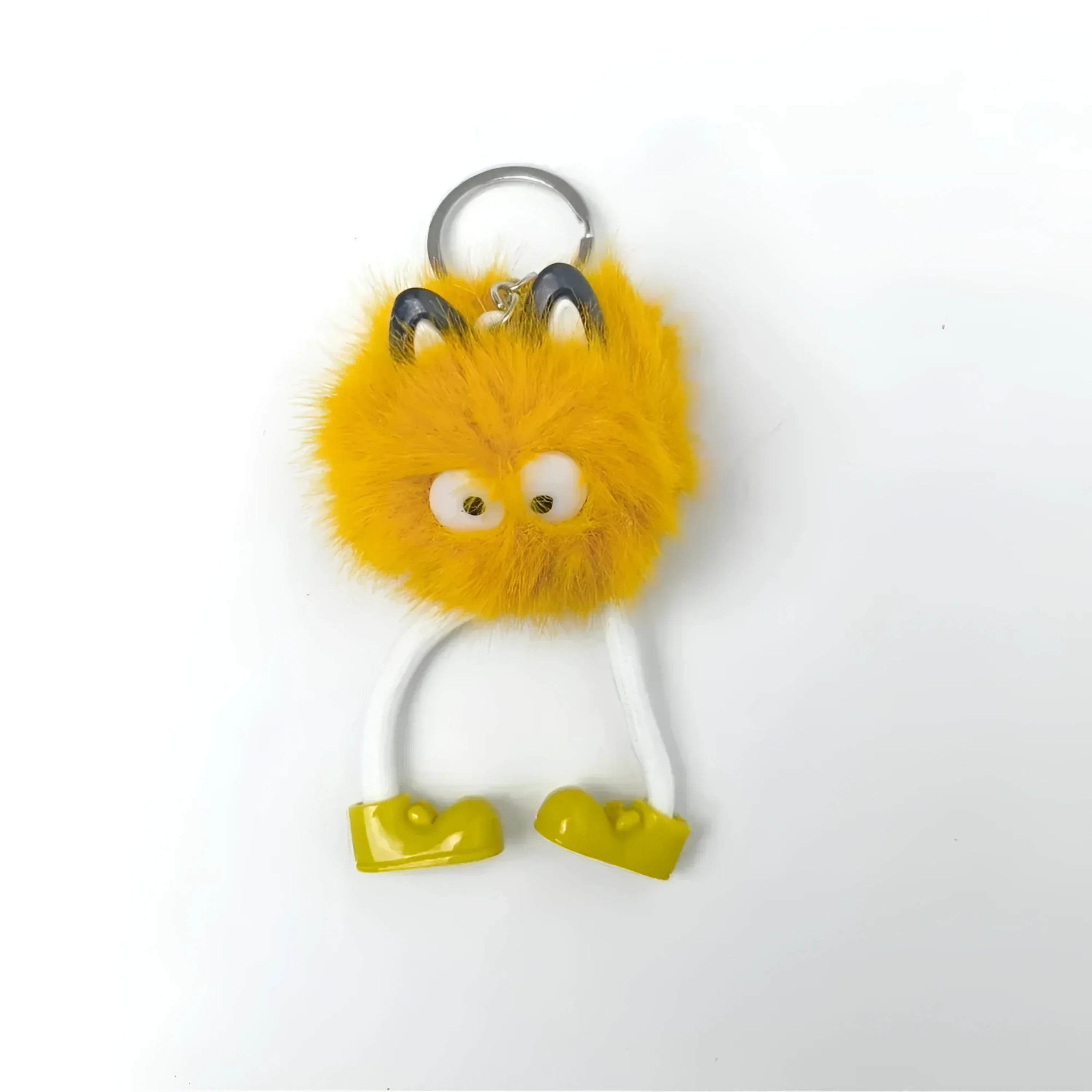 Charm Per Borsa Pom Pom Personaggio In Pelliccia Sintetica E Plastica Con Viso E Gambe Pendenti