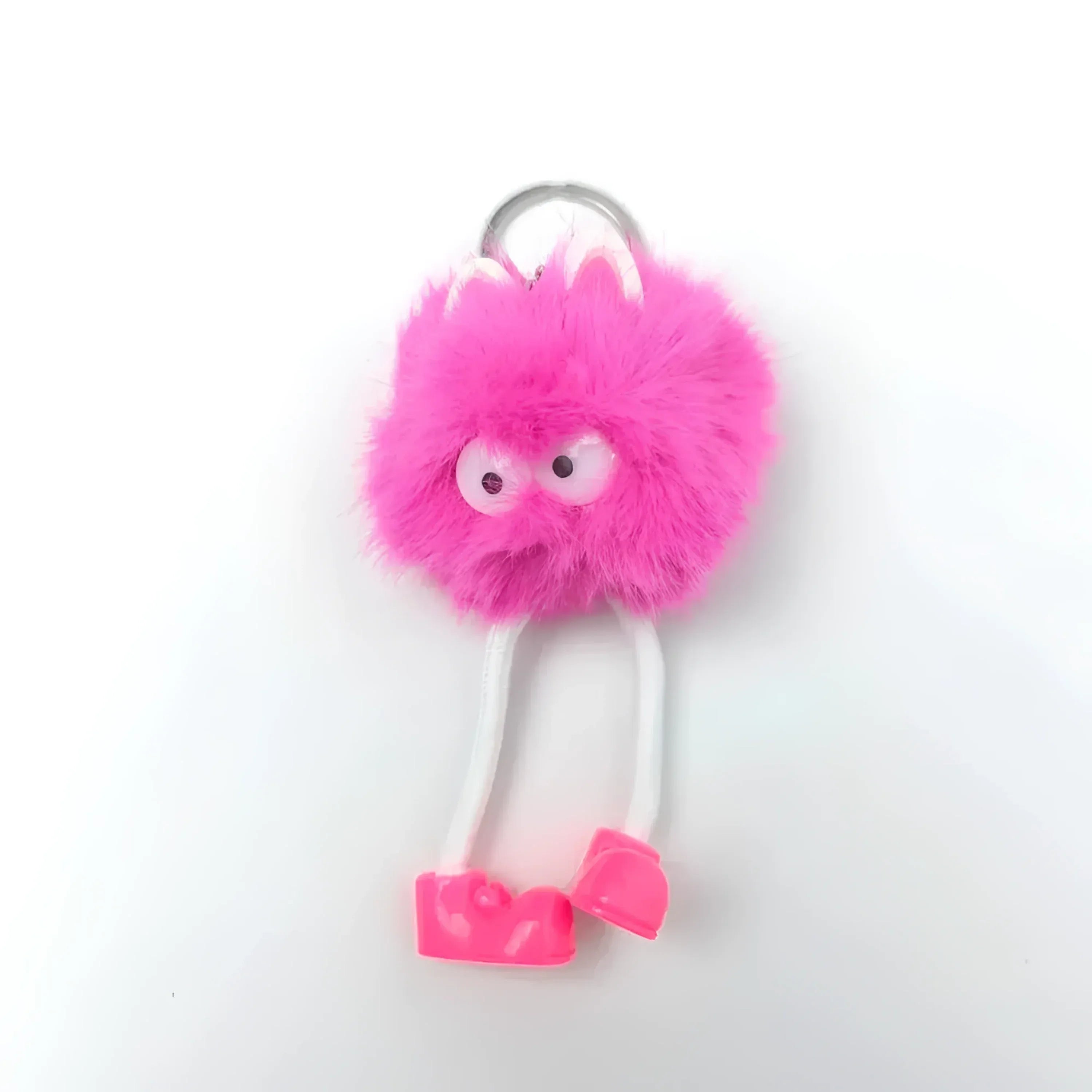 Charm Per Borsa Pom Pom Personaggio In Pelliccia Sintetica E Plastica Con Viso E Gambe Pendenti