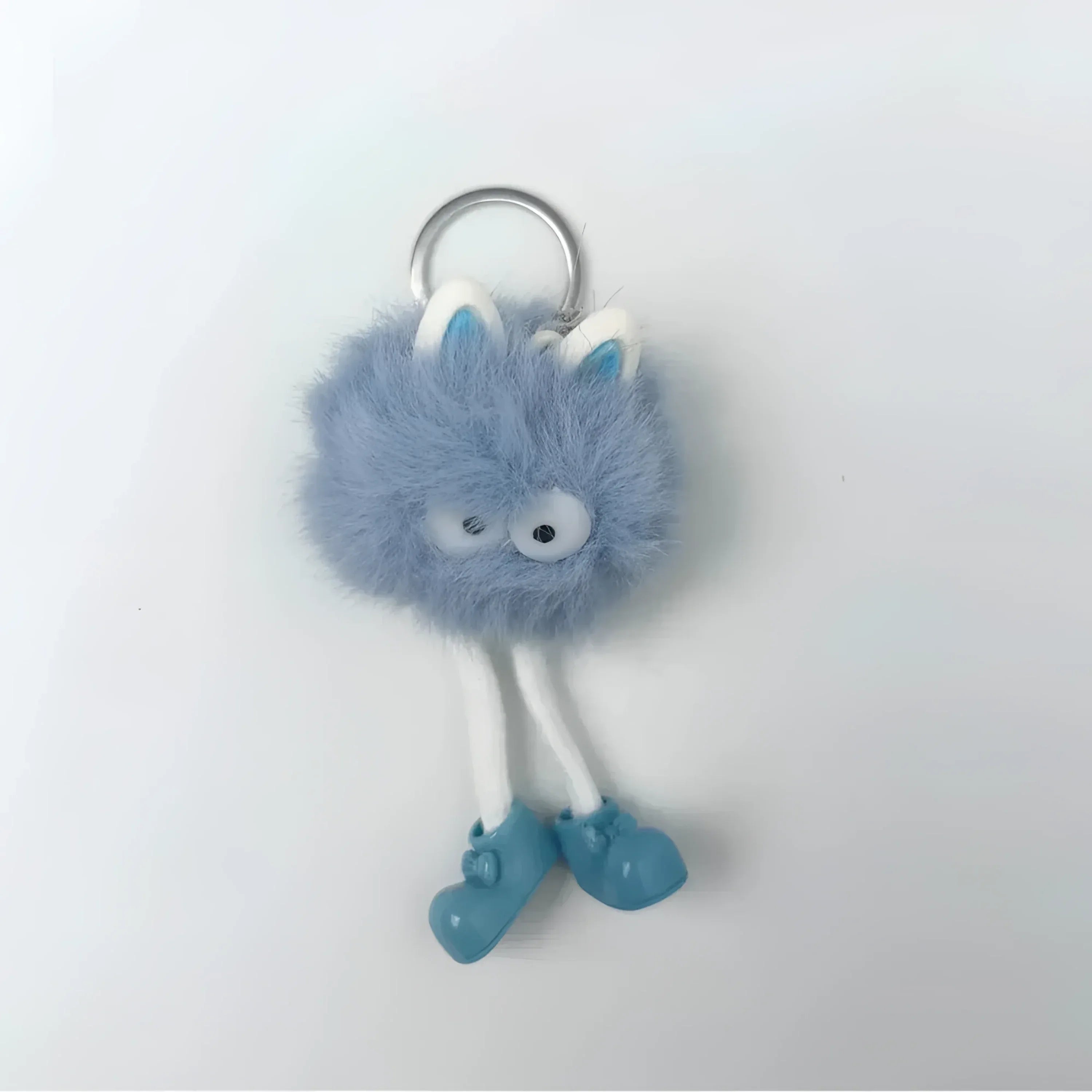 Charm Per Borsa Pom Pom Personaggio In Pelliccia Sintetica E Plastica Con Viso E Gambe Pendenti