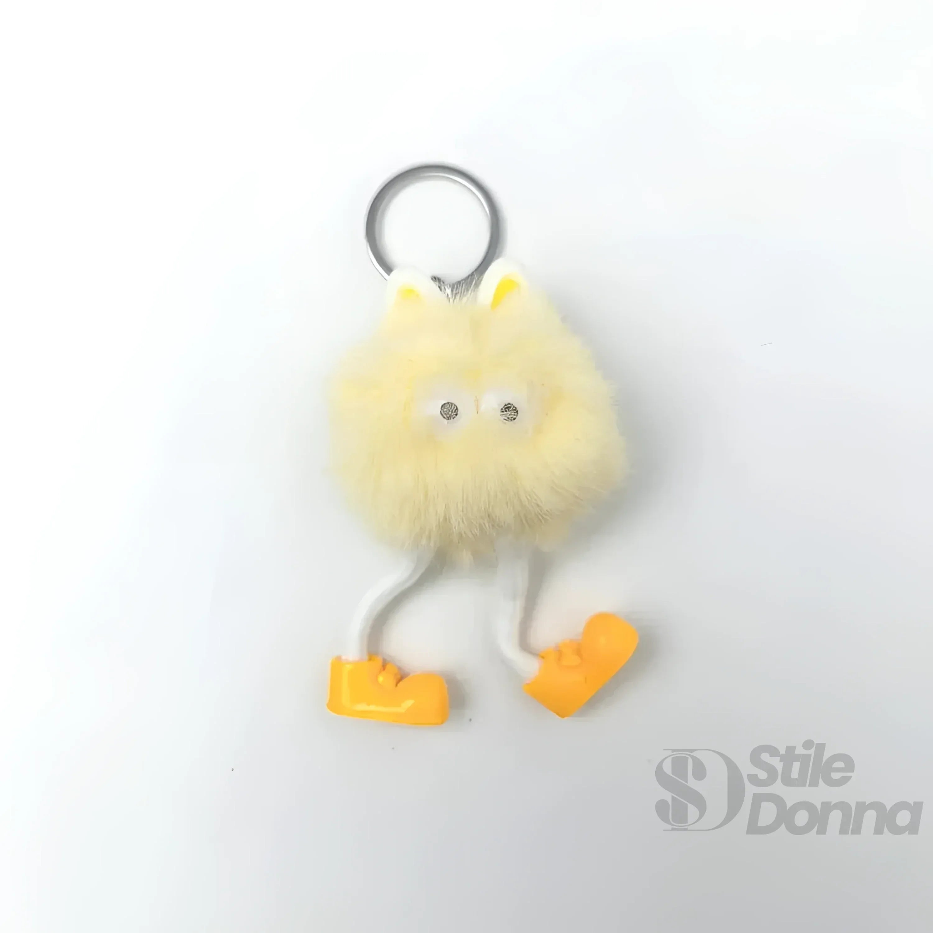 Charm Per Borsa Pom Pom Personaggio In Pelliccia Sintetica E Plastica Con Viso E Gambe Pendenti