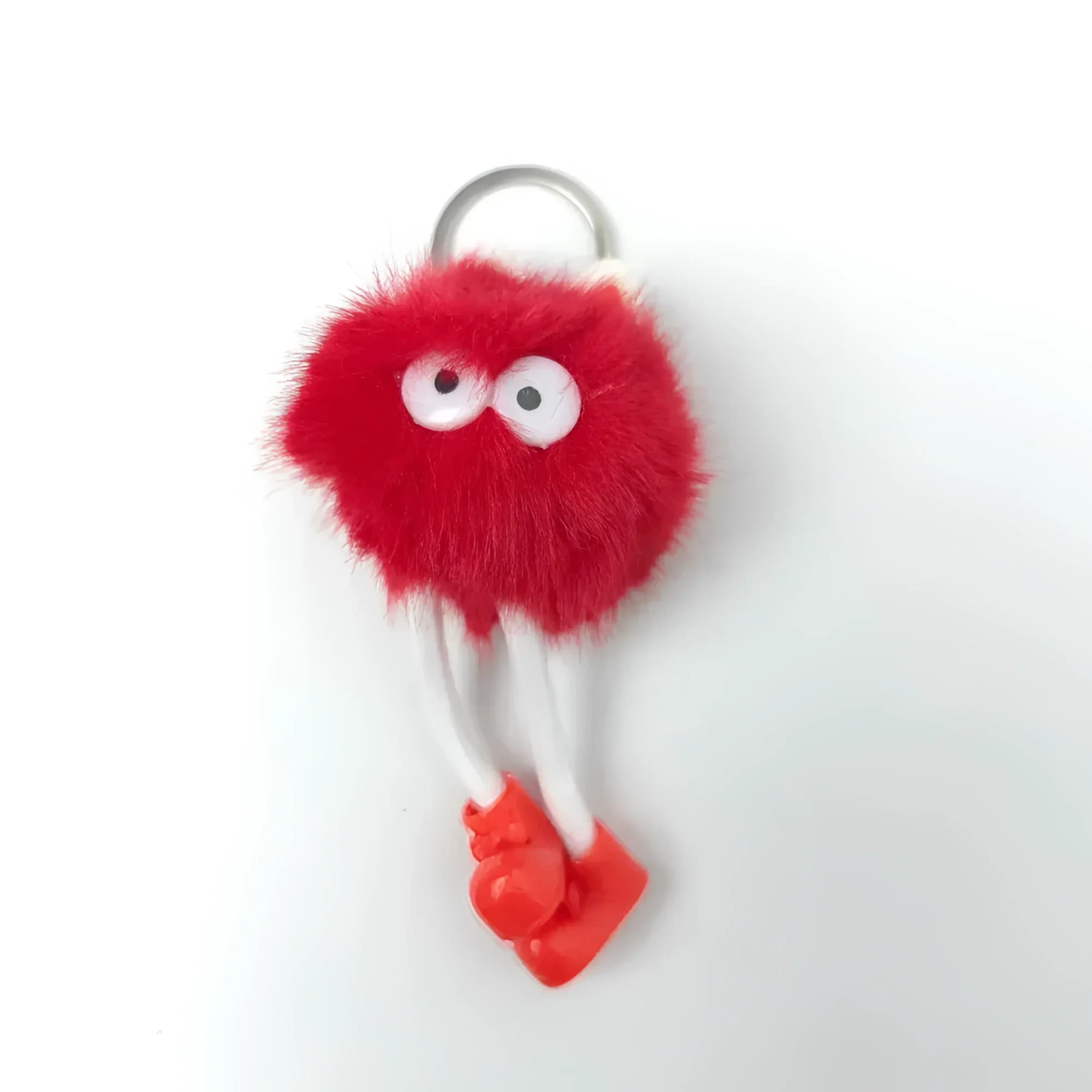 Charm Per Borsa Pom Pom Personaggio In Pelliccia Sintetica E Plastica Con Viso E Gambe Pendenti