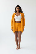 Set 3 Pezzi Donna Peloso con Giacca Lunga, Shorts e Canotta
