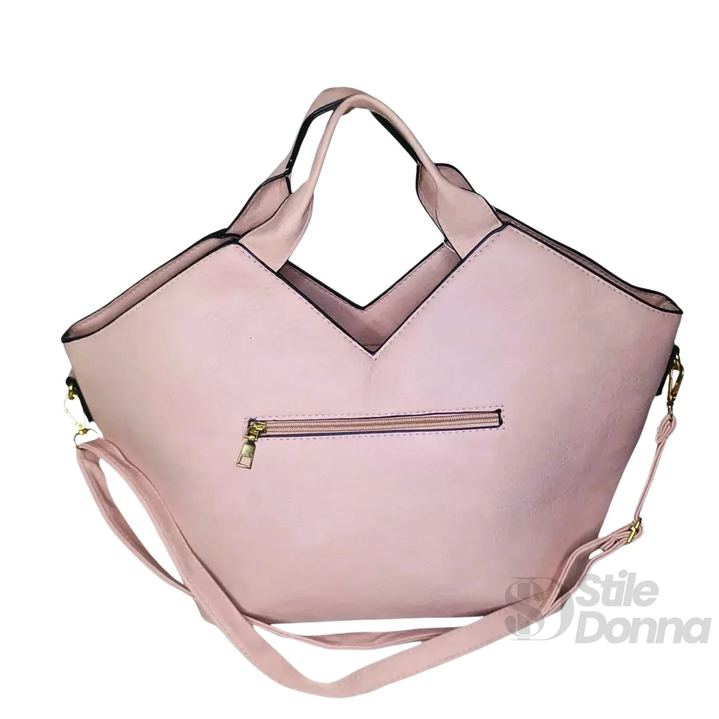Elegante Borsa Tote in Ecopelle Rosa con Chiusura a Cerniera Interno Tessuto Resistente per Uso Quotidiano
