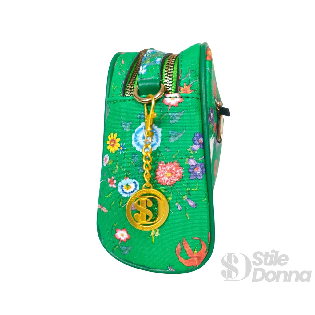 MS-1756 Borsa A Tracolla Stampa Fiori Verdi In Tessuto Resistente Regolabile Compatta