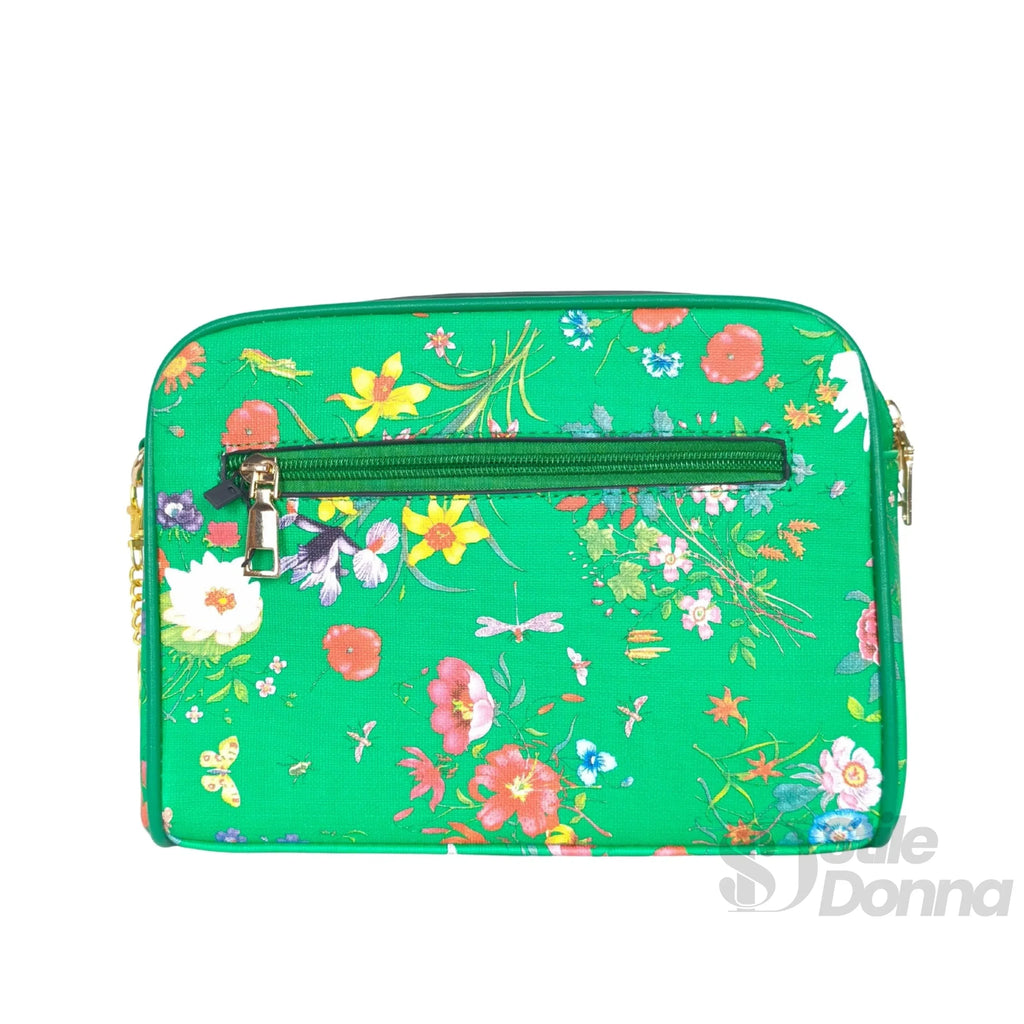 MS-1756 Borsa A Tracolla Stampa Fiori Verdi In Tessuto Resistente Regolabile Compatta