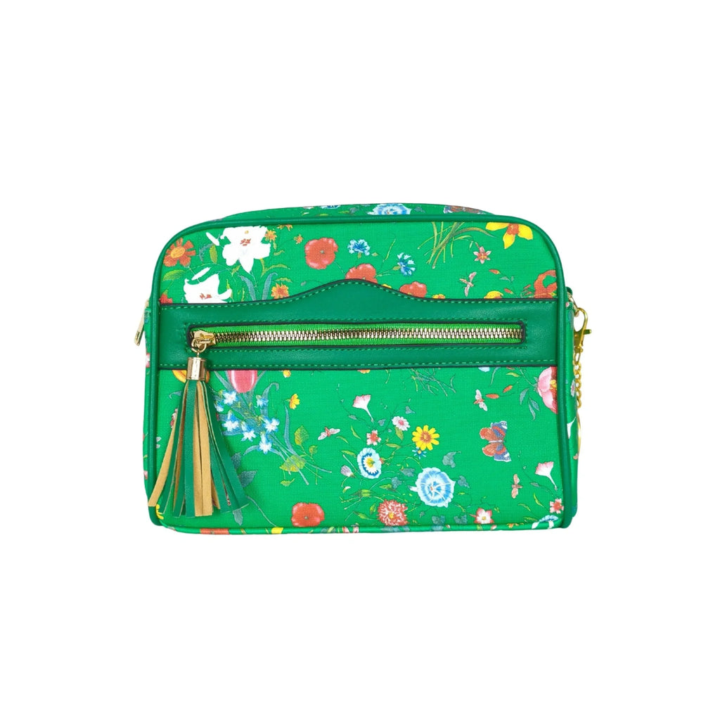 MS-1756 Borsa A Tracolla Stampa Fiori Verdi In Tessuto Resistente Regolabile Compatta