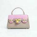 Mini Borsa A Mano In Ecopelle Color Cachi E Rosa Con Lucchetto Dorato E Chiusura Magnetica Tracolla Regolabile