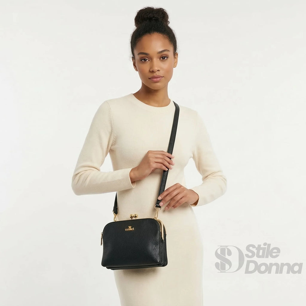 MS Pochette A Tracolla In Pelle Versatile MS-8189 Con Logo In Acciaio Dorato E Interno In Microfibra Antistrappo