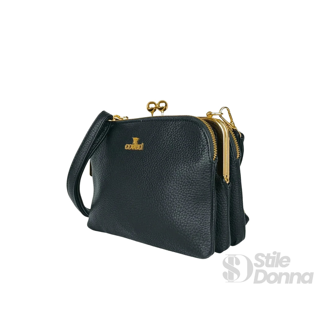 MS Pochette A Tracolla In Pelle Versatile MS-8189 Con Logo In Acciaio Dorato E Interno In Microfibra Antistrappo