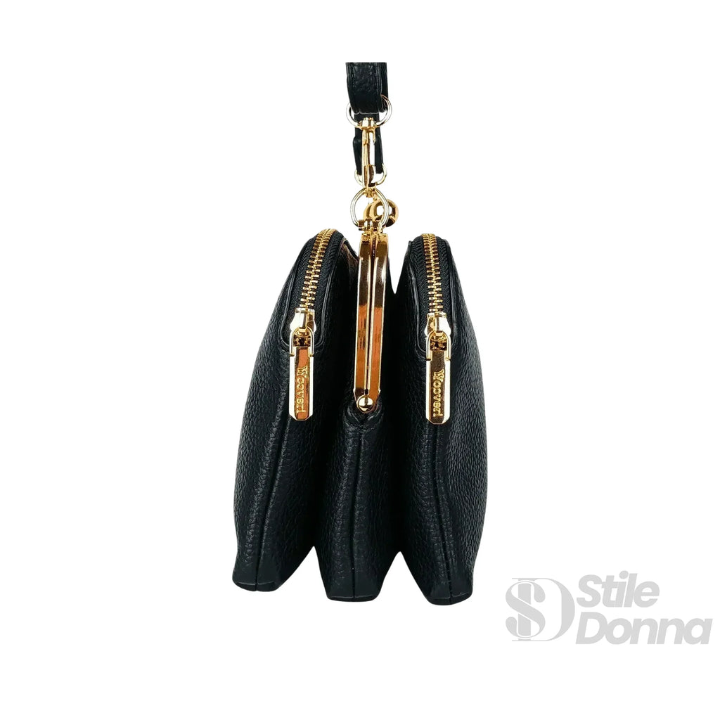 MS Pochette A Tracolla In Pelle Versatile MS-8189 Con Logo In Acciaio Dorato E Interno In Microfibra Antistrappo
