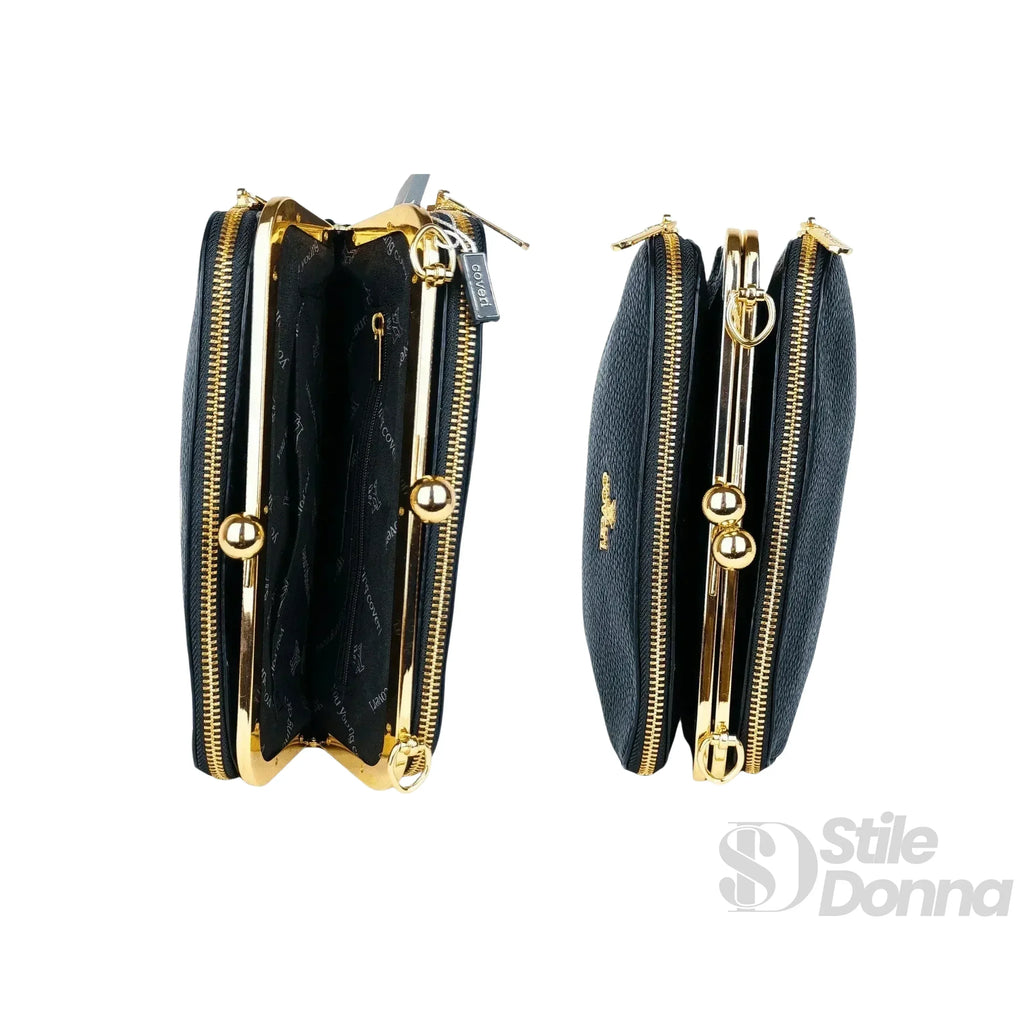 MS Pochette A Tracolla In Pelle Versatile MS-8189 Con Logo In Acciaio Dorato E Interno In Microfibra Antistrappo
