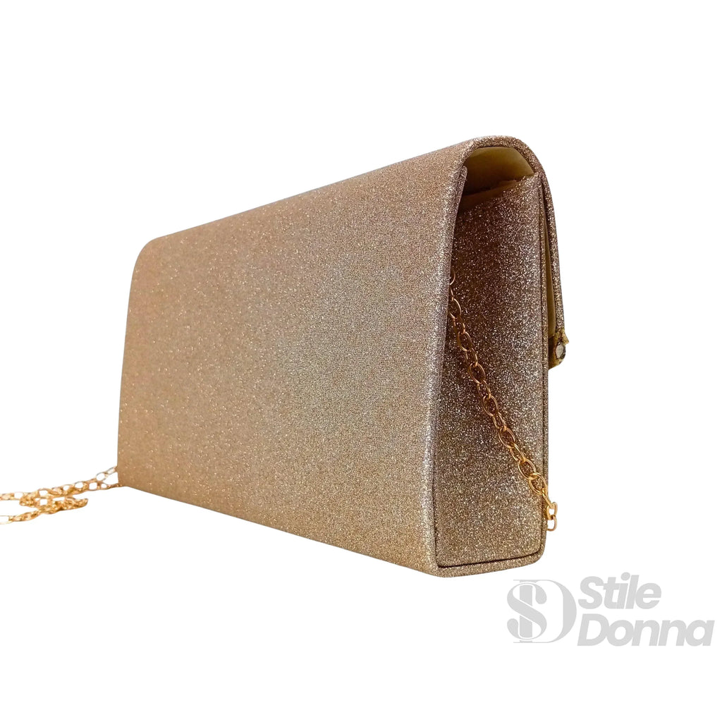 Pochette Busta Strass Scintillante Oro Con Microfibra Interna Per Serata Elegante Da Sera