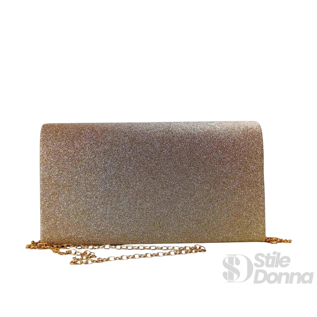 Pochette Busta Strass Scintillante Oro Con Microfibra Interna Per Serata Elegante Da Sera
