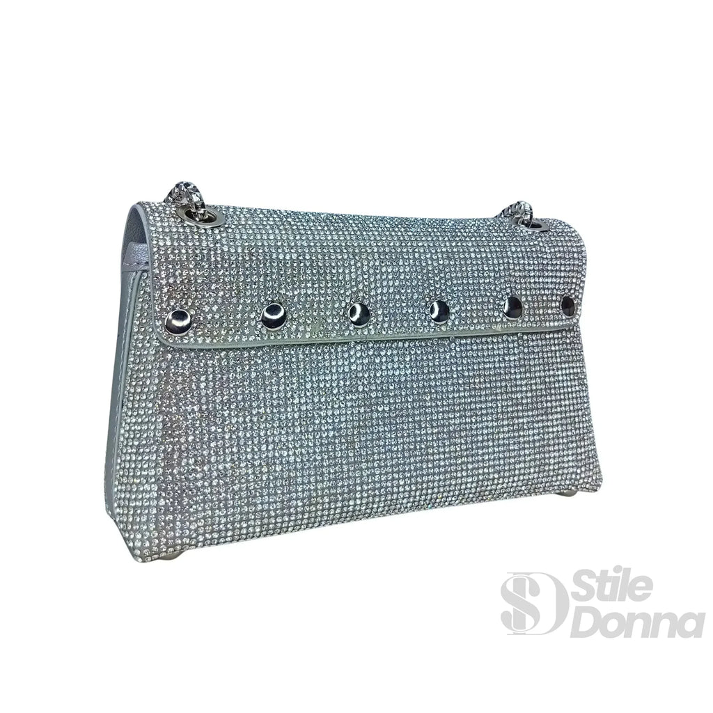MS Pochette Strass MS-4654 Cristallo Dorato Esterno Vetro al Piombo Interno Microfibra Antistrappo Chiusura Magnetica