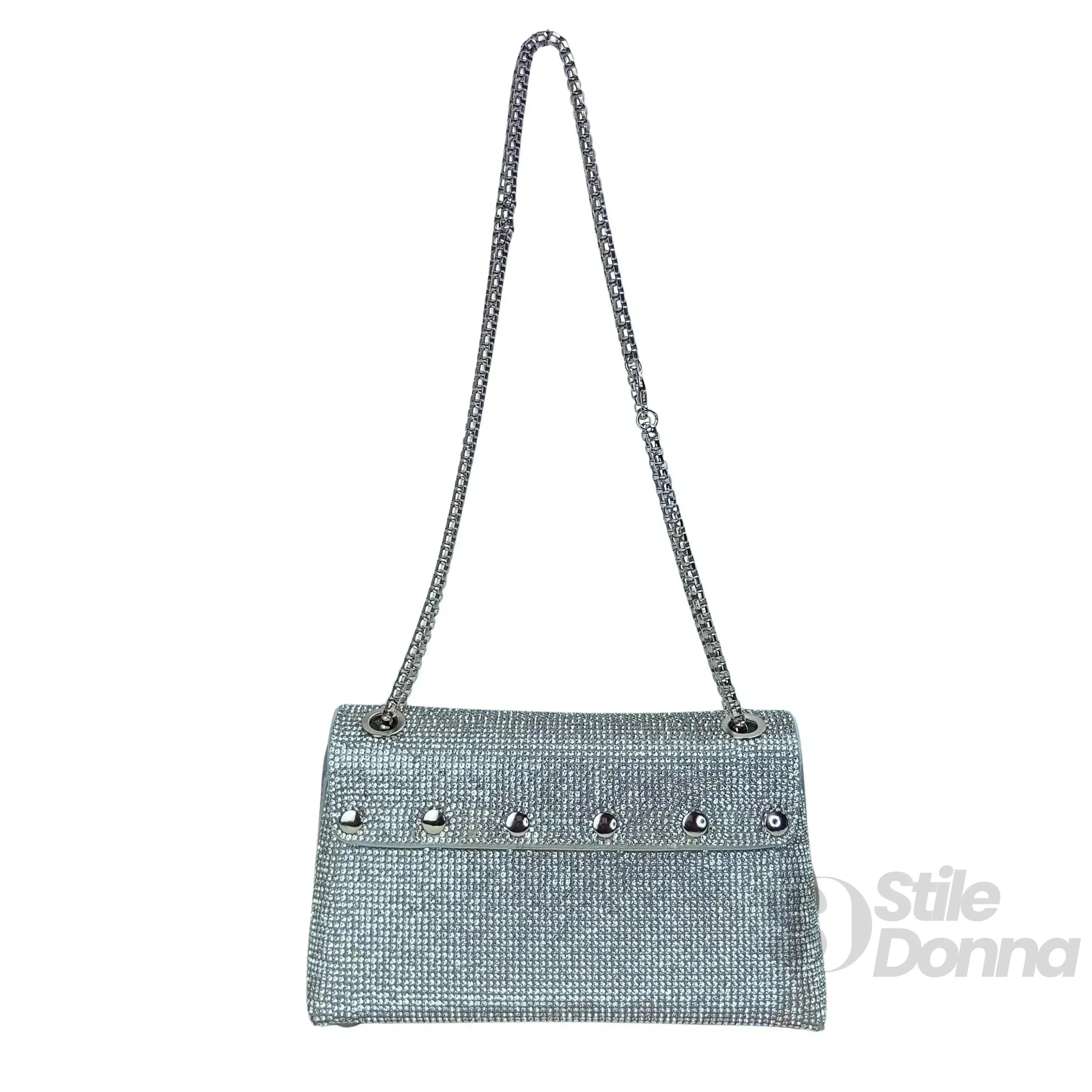 MS Pochette Strass MS-4654 Cristallo Dorato Esterno Vetro al Piombo Interno Microfibra Antistrappo Chiusura Magnetica