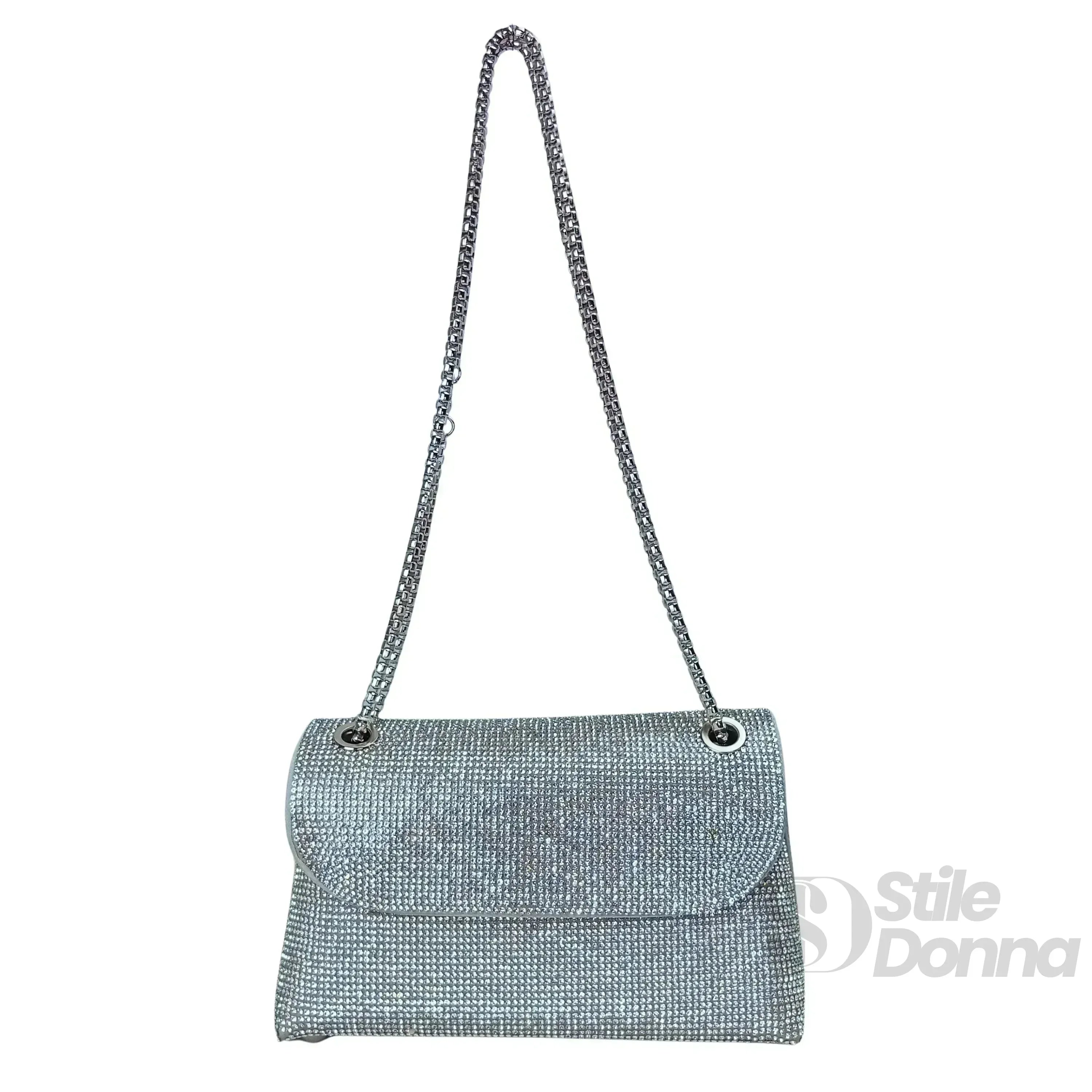 MS Pochette Strass MS-4654 Cristallo Dorato Esterno Vetro al Piombo Interno Microfibra Antistrappo Chiusura Magnetica