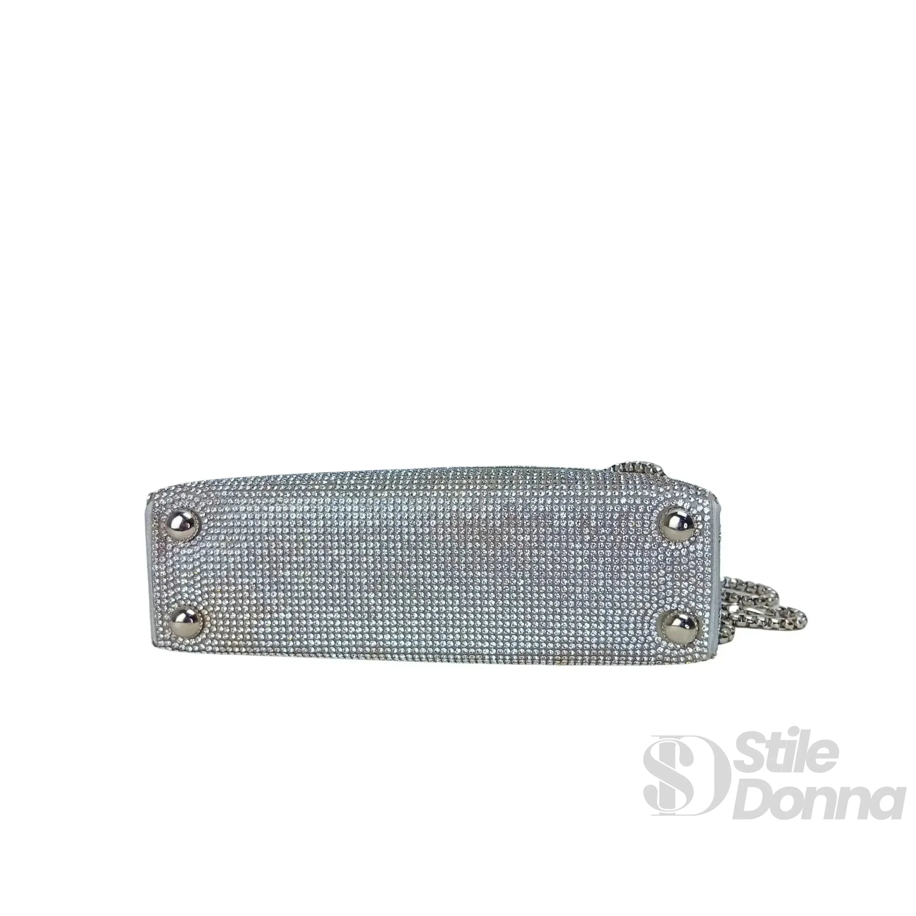 MS Pochette Strass MS-4654 Cristallo Dorato Esterno Vetro al Piombo Interno Microfibra Antistrappo Chiusura Magnetica