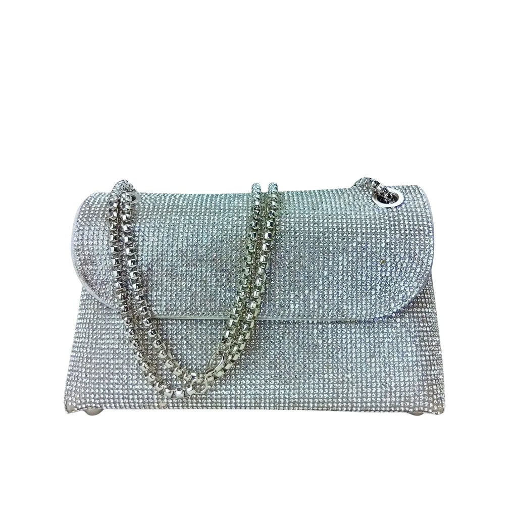 MS Pochette Strass MS-4654 Cristallo Dorato Esterno Vetro al Piombo Interno Microfibra Antistrappo Chiusura Magnetica