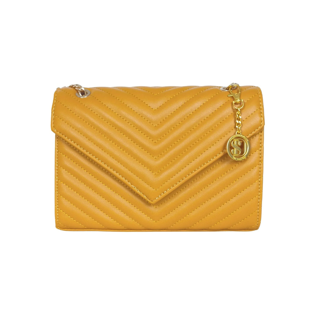 Pochette Giallo Senape Elegante Con Tracolla A Catena In Pelle Microfibra Mini Formato Compatto