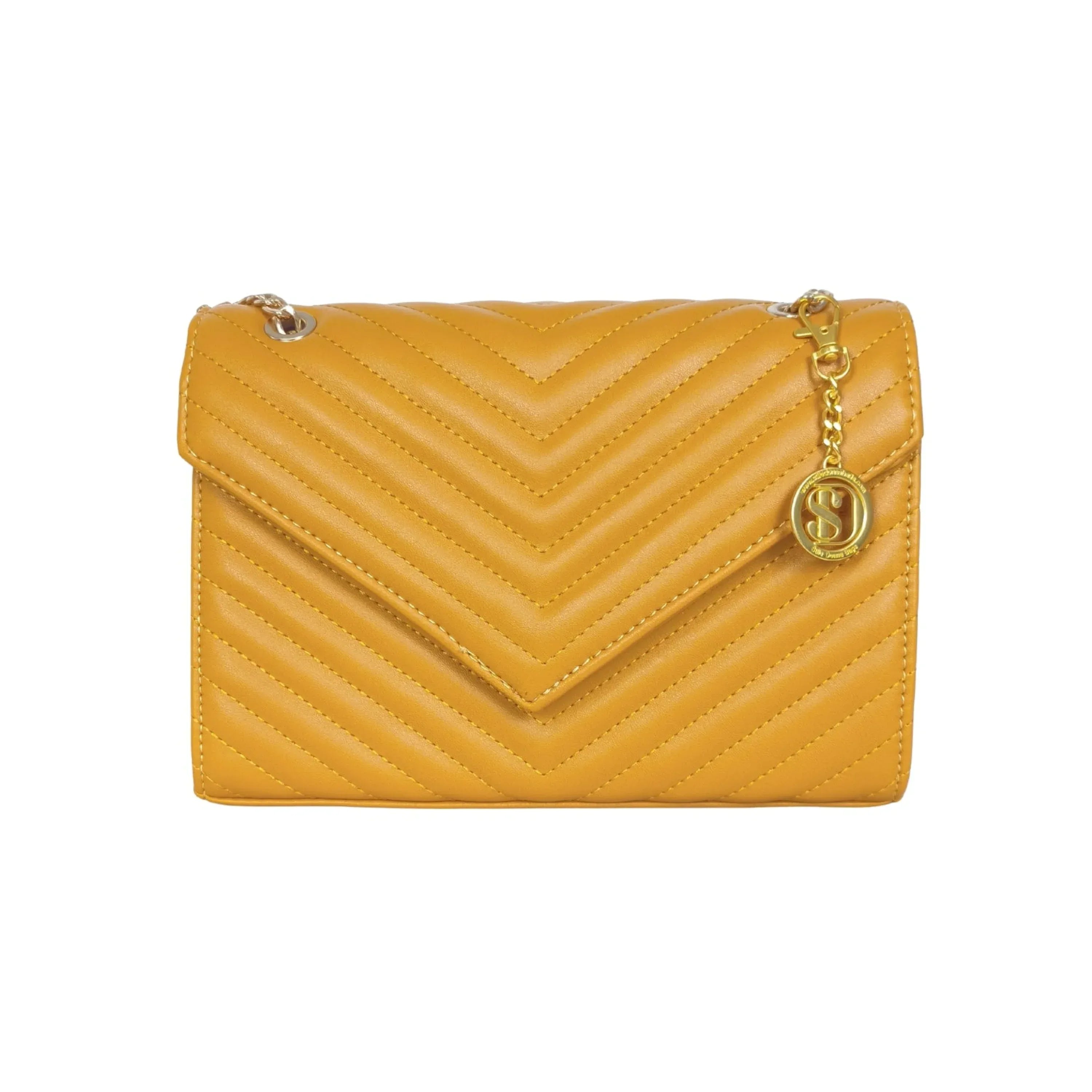 Pochette Giallo Senape Elegante Con Tracolla A Catena In Pelle Microfibra Mini Formato Compatto