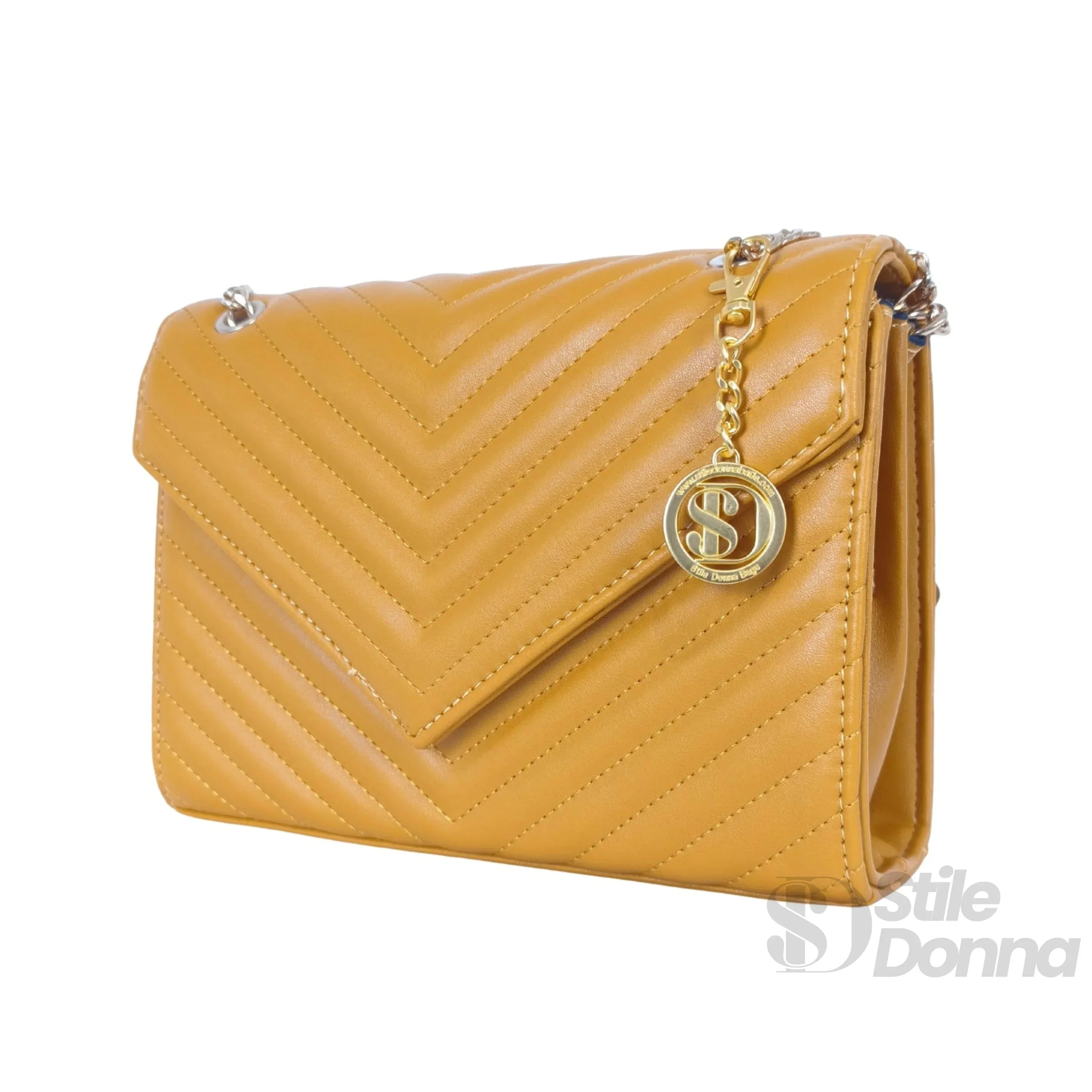 Pochette Giallo Senape Elegante Con Tracolla A Catena In Pelle Microfibra Mini Formato Compatto