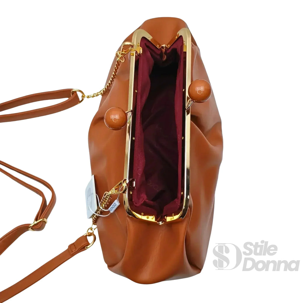 Coconuda Pochette In Ecopelle Marrone Con Chiusura A Scatto E Tracolla Regolabile
