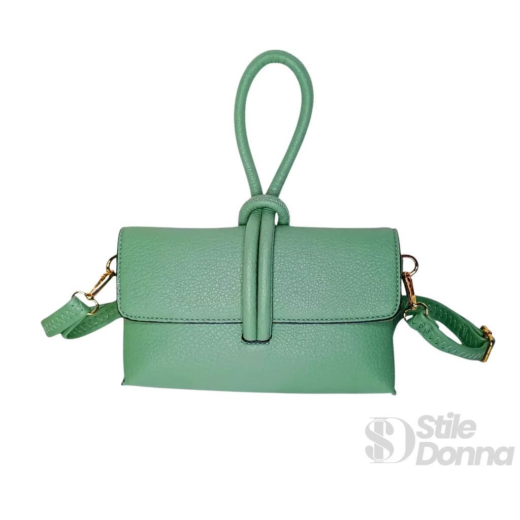 Pochette Ecopelle Verde Menta Da Donna Con Chiusura Zip E Finitura Lucida Per Serate E Uso Quotidiano