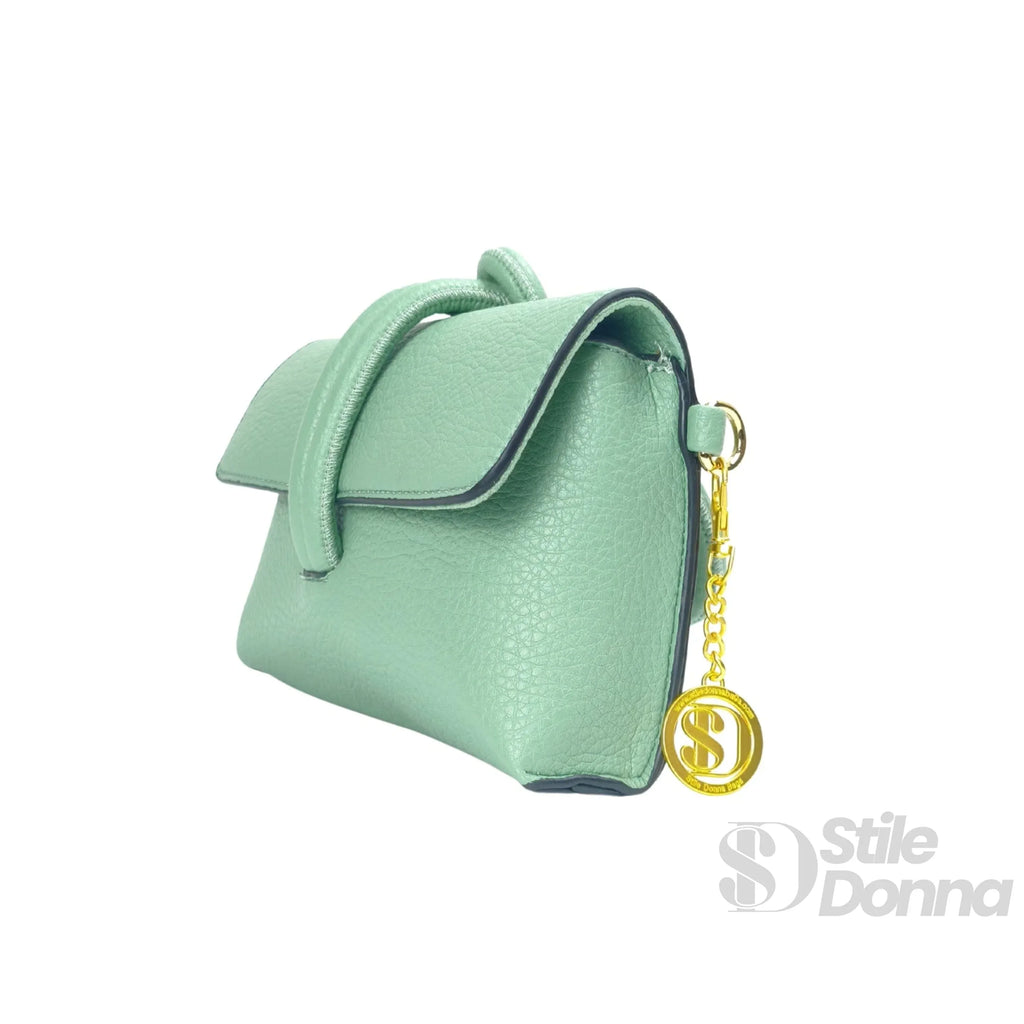 Pochette Ecopelle Verde Menta Da Donna Con Chiusura Zip E Finitura Lucida Per Serate E Uso Quotidiano