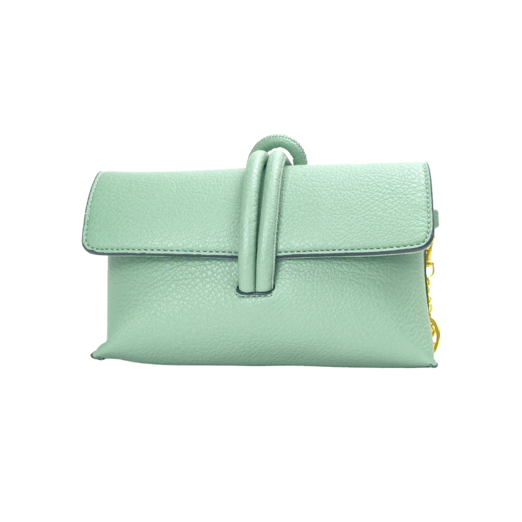 Pochette Ecopelle Verde Menta Da Donna Con Chiusura Zip E Finitura Lucida Per Serate E Uso Quotidiano