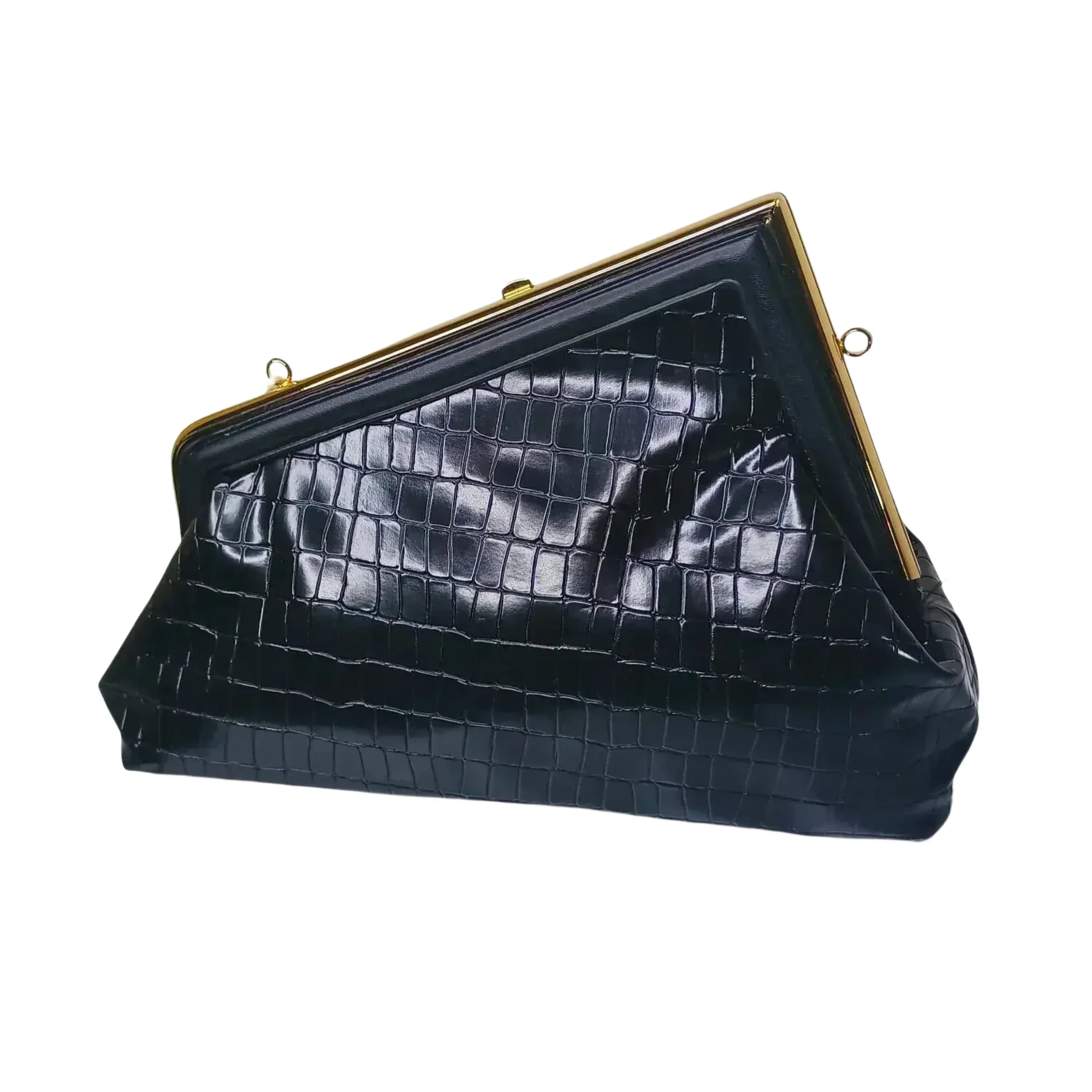 MS Pochette Nera Verniciata Con Interno In Tessuto Accessori Dorati Chiusura A Pressione MS-1831