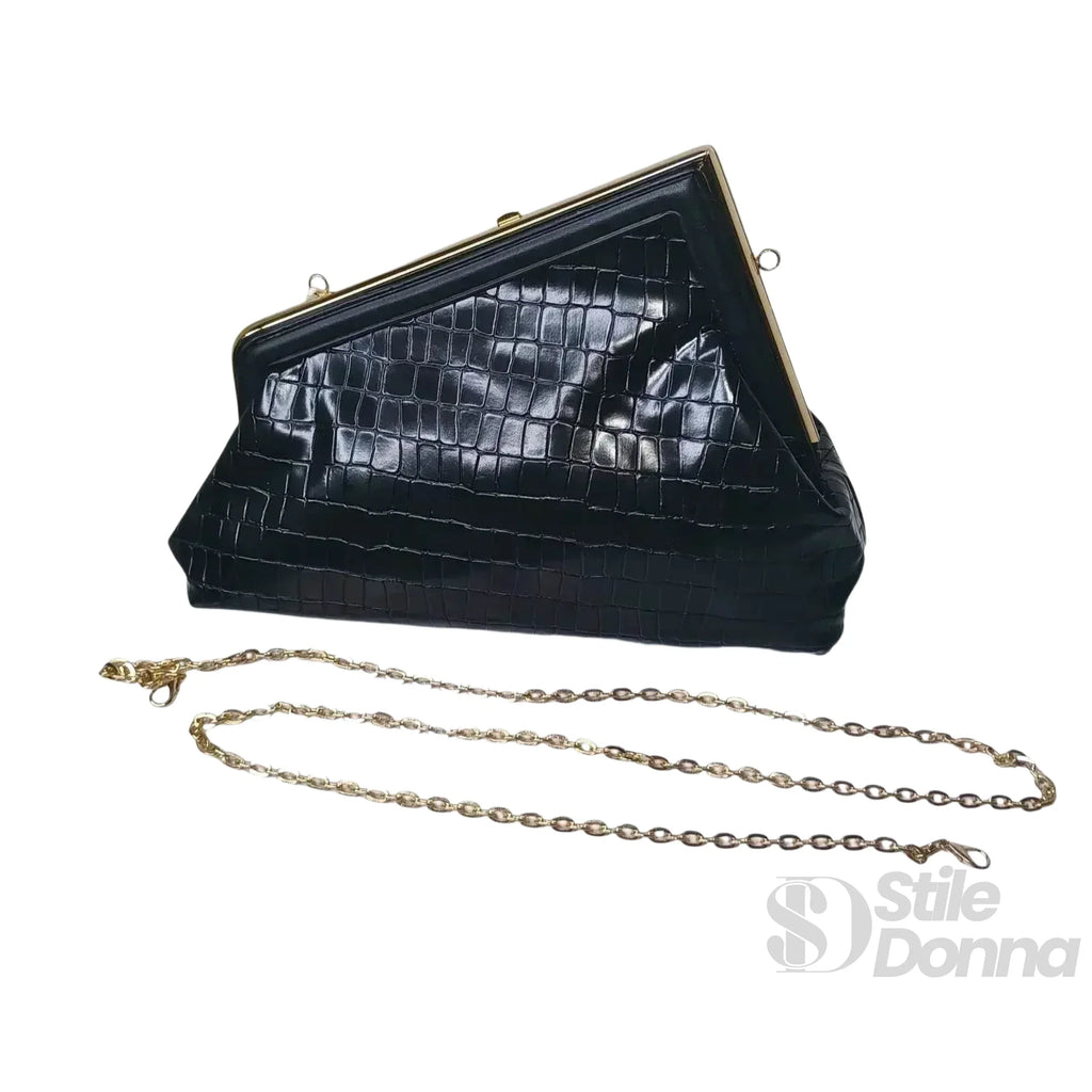MS Pochette Nera Verniciata Con Interno In Tessuto Accessori Dorati Chiusura A Pressione MS-1831