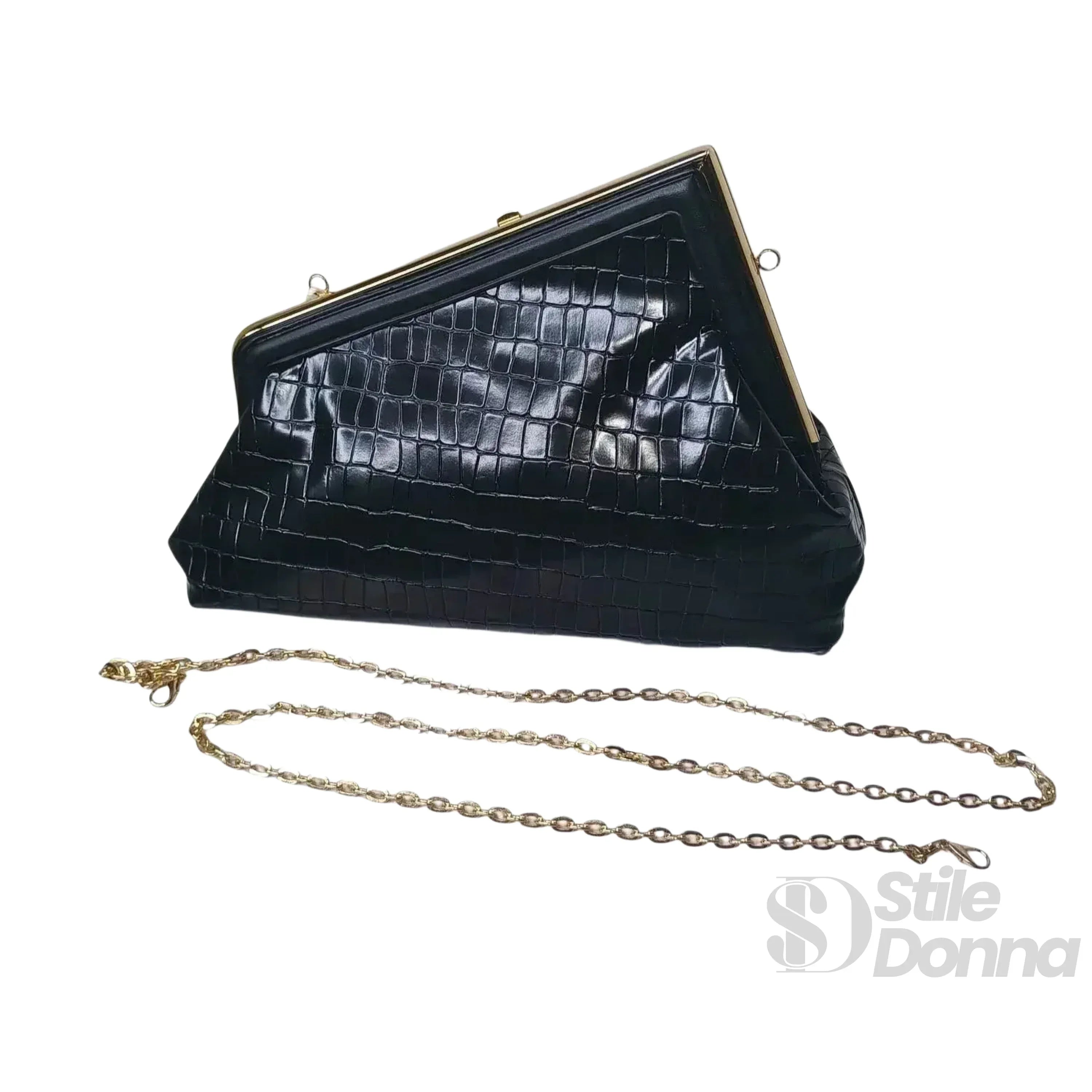 MS Pochette Nera Verniciata Con Interno In Tessuto Accessori Dorati Chiusura A Pressione MS-1831