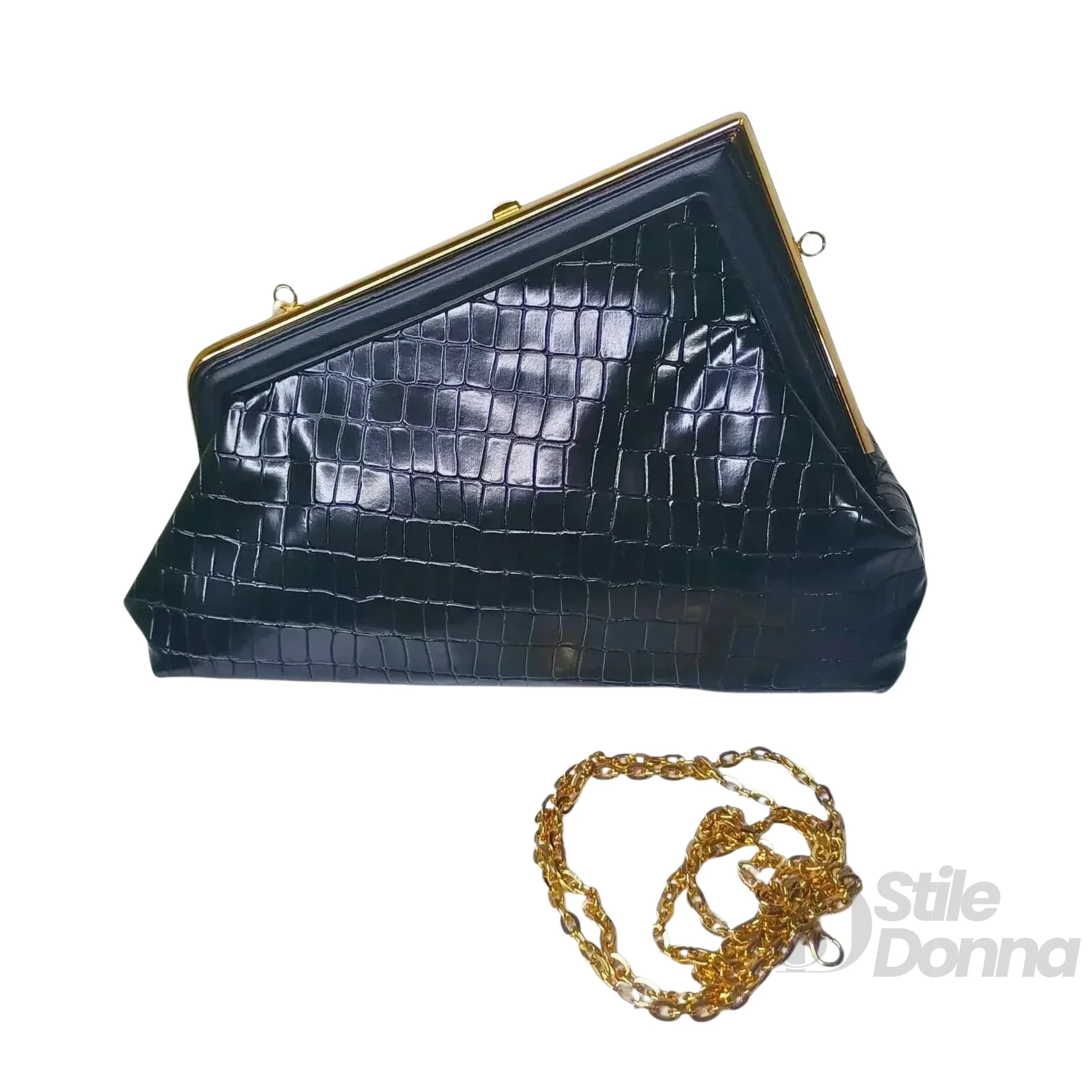 MS Pochette Nera Verniciata Con Interno In Tessuto Accessori Dorati Chiusura A Pressione MS-1831