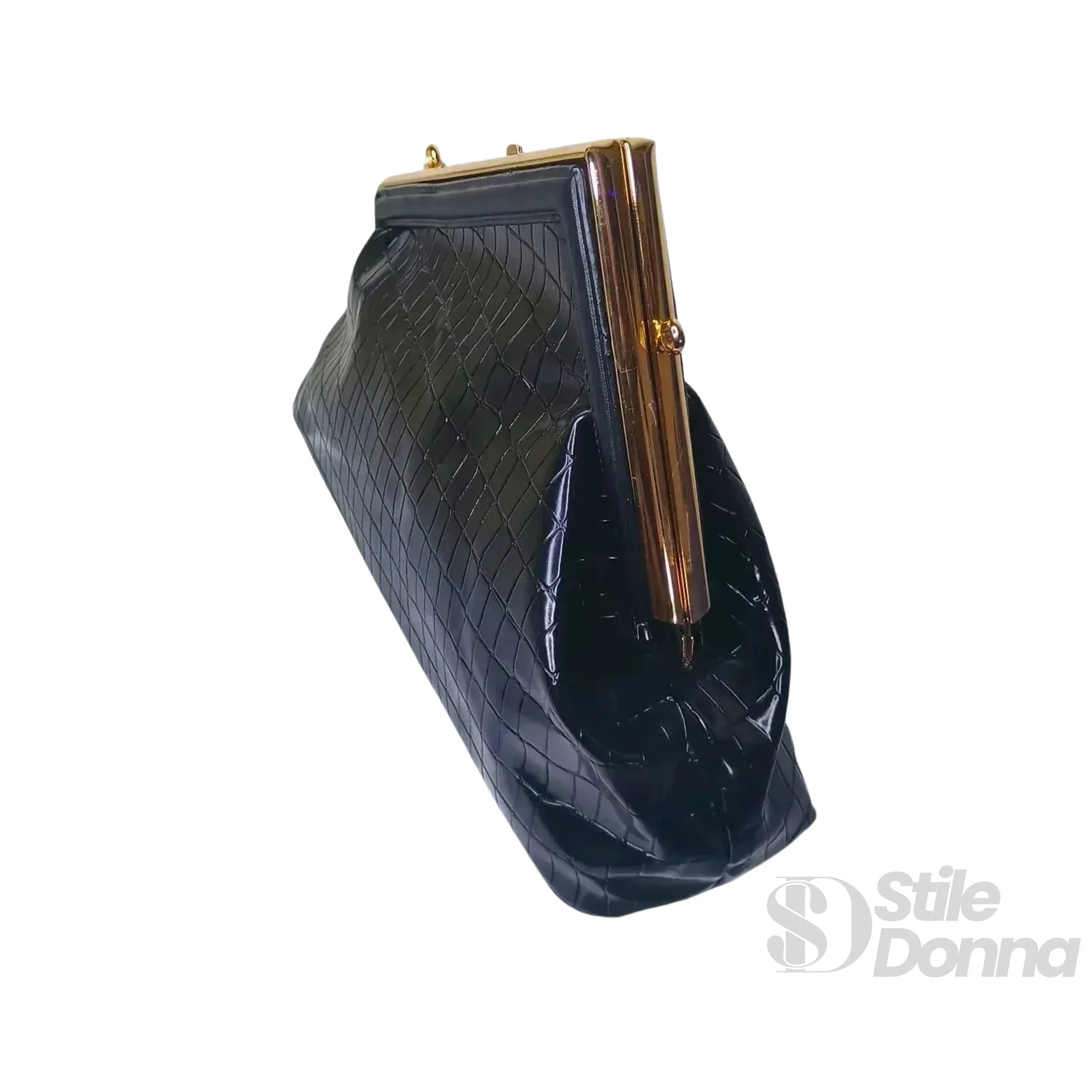 MS Pochette Nera Verniciata Con Interno In Tessuto Accessori Dorati Chiusura A Pressione MS-1831