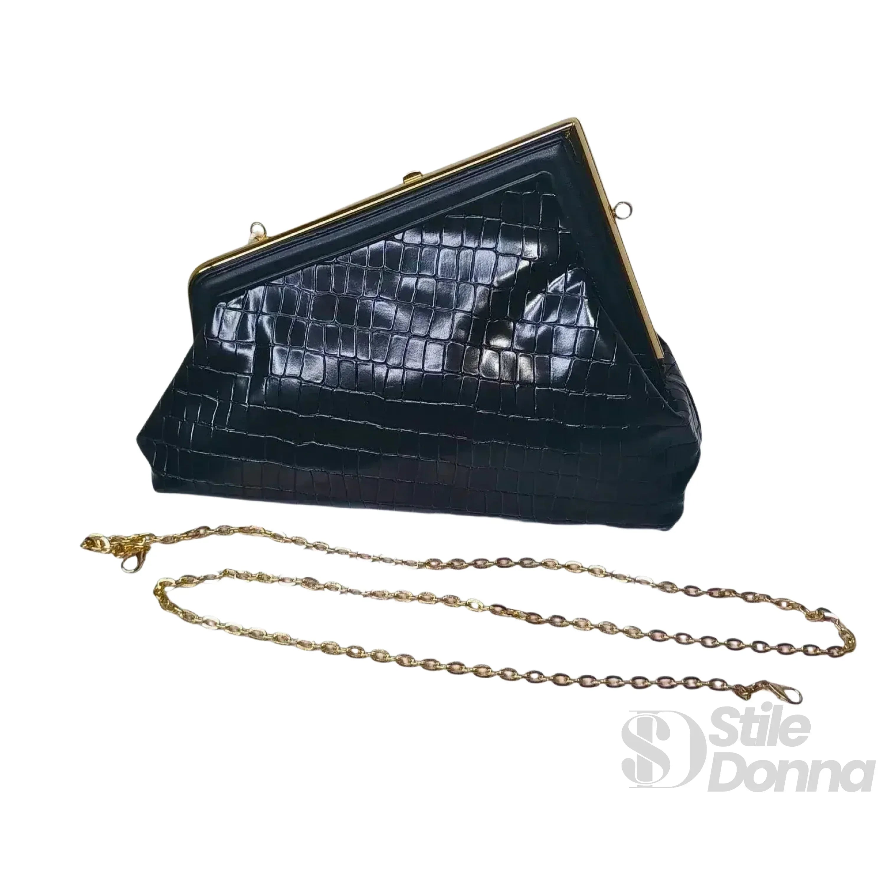 MS Pochette Nera Verniciata Con Interno In Tessuto Accessori Dorati Chiusura A Pressione MS-1831