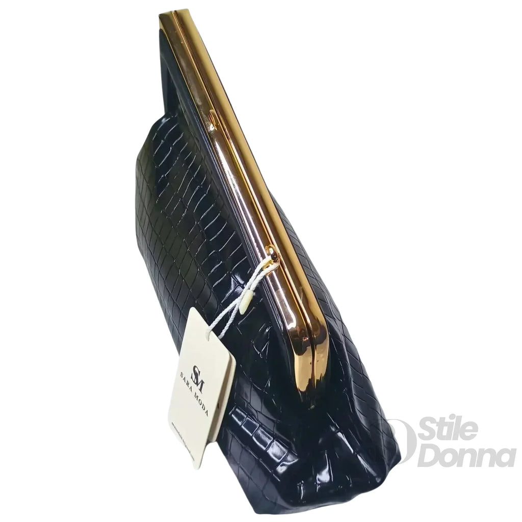 MS Pochette Nera Verniciata Con Interno In Tessuto Accessori Dorati Chiusura A Pressione MS-1831