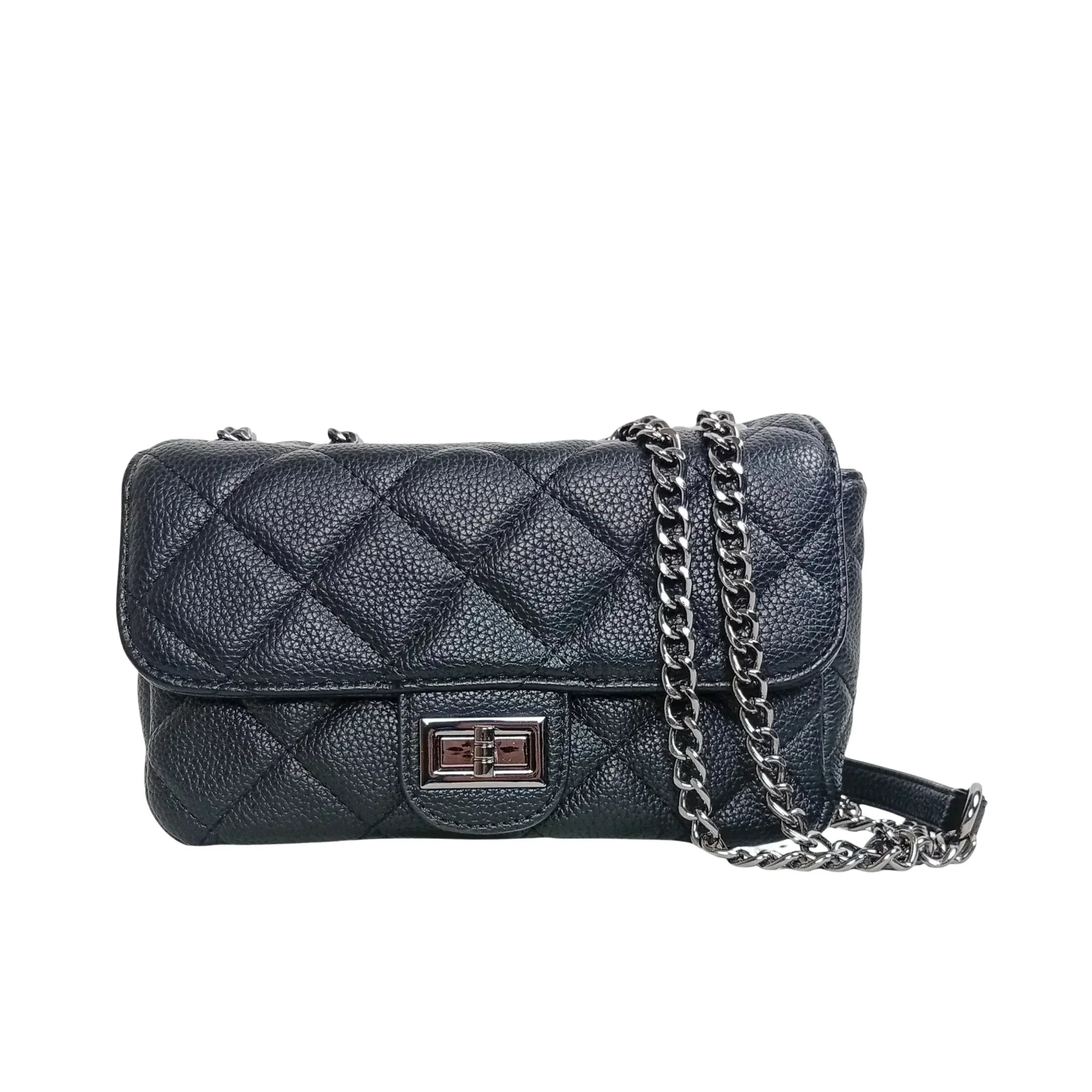 Pouch Clutch Ecopelle Con Catena Argento, Borsa Piccola Per Stile Sobrio Ed Elegante